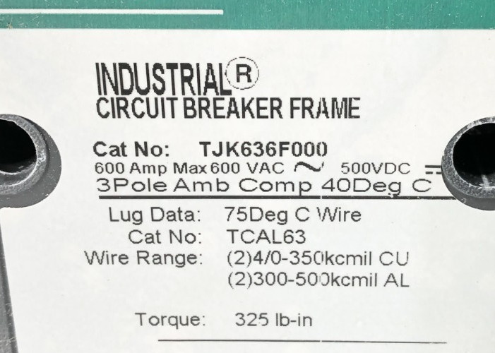 New GE General Electric TJK636F000 Circuit Breaker Frame 600A 600VAC 500VDC 3P