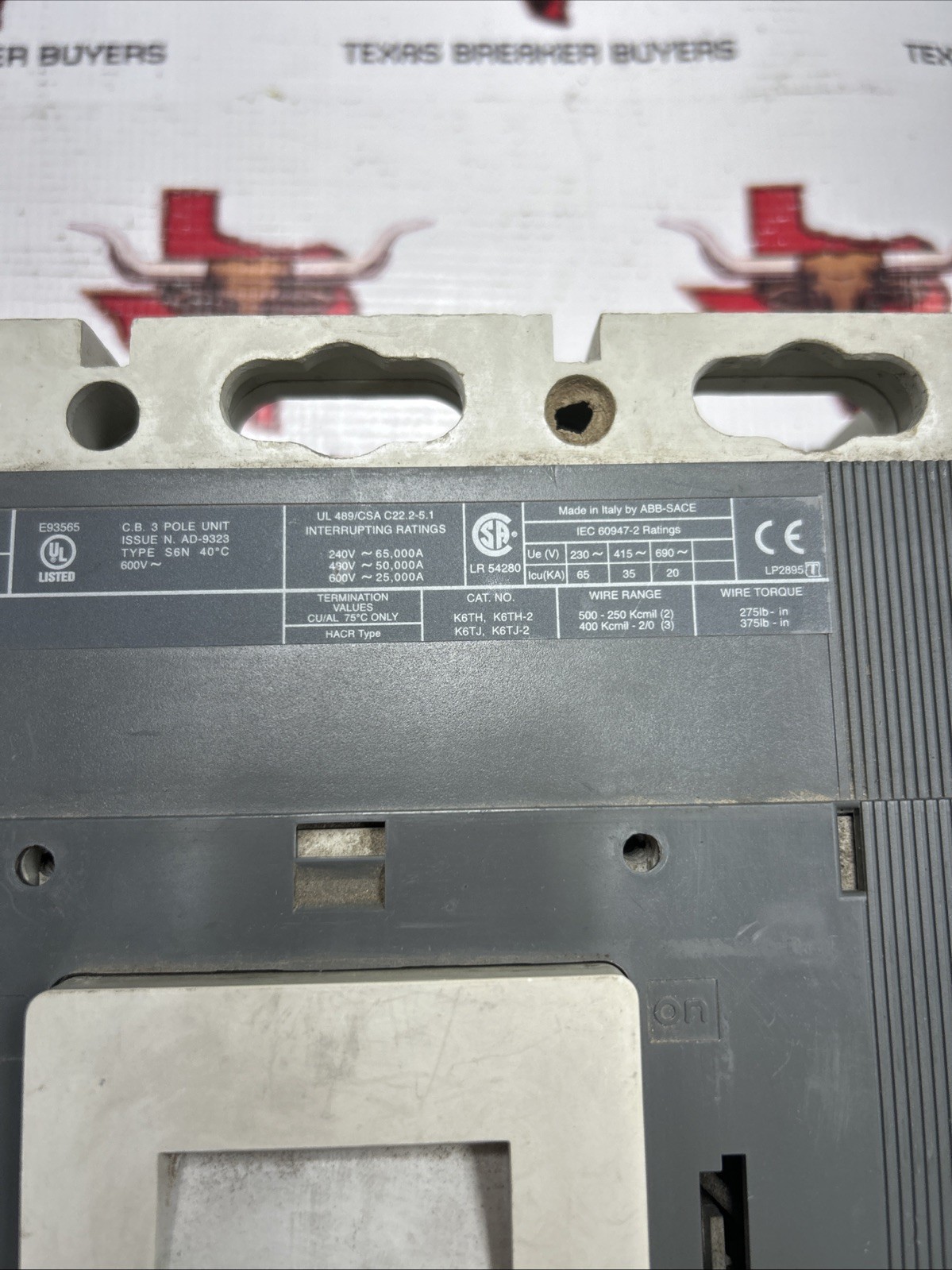 ABB S6N 800A 3 Pole Circuit Breaker SACE PR211 600V w/ Shunt Trip 110-127V & Aux