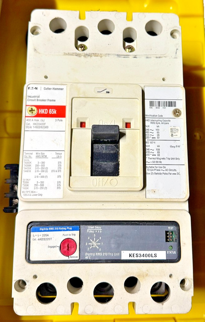 Eaton HKD3400F 400 Amp Circuit Breaker HKD 65k 3-Pole 600VAC w/ KES3400LSI Trip