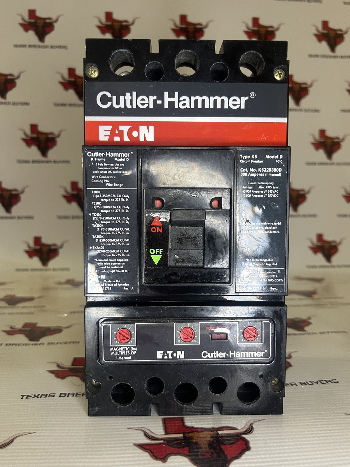 CUTLER-HAMMER EATON TYPE KS 300 AMP 3 POLE CIRCUIT BREAKER KS320300D