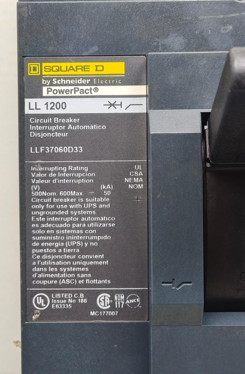 SQUARE D POWER PACT LL 1200 LLF37060D33 600A CIRCUIT BREAKER