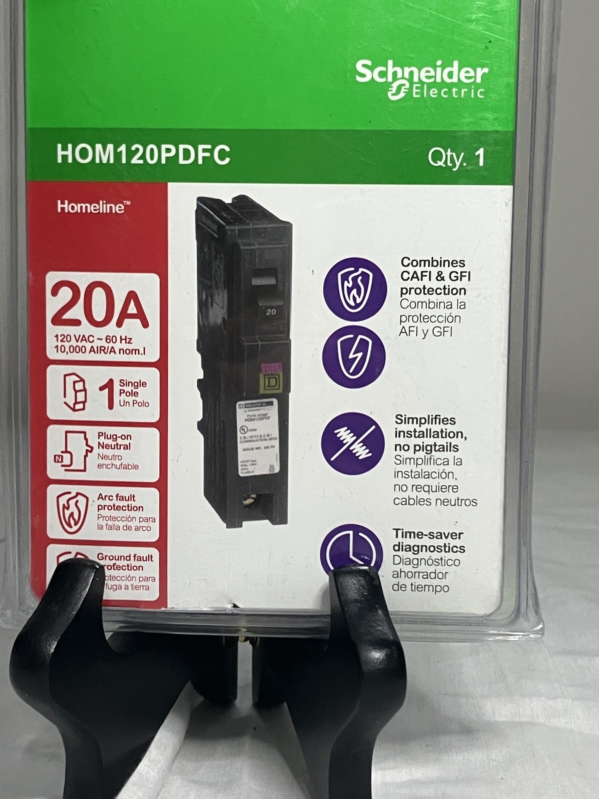 Square D HOM120PDFC Homeline 20A Dual CAFI GFI Plug-On Neutral 120V Breaker