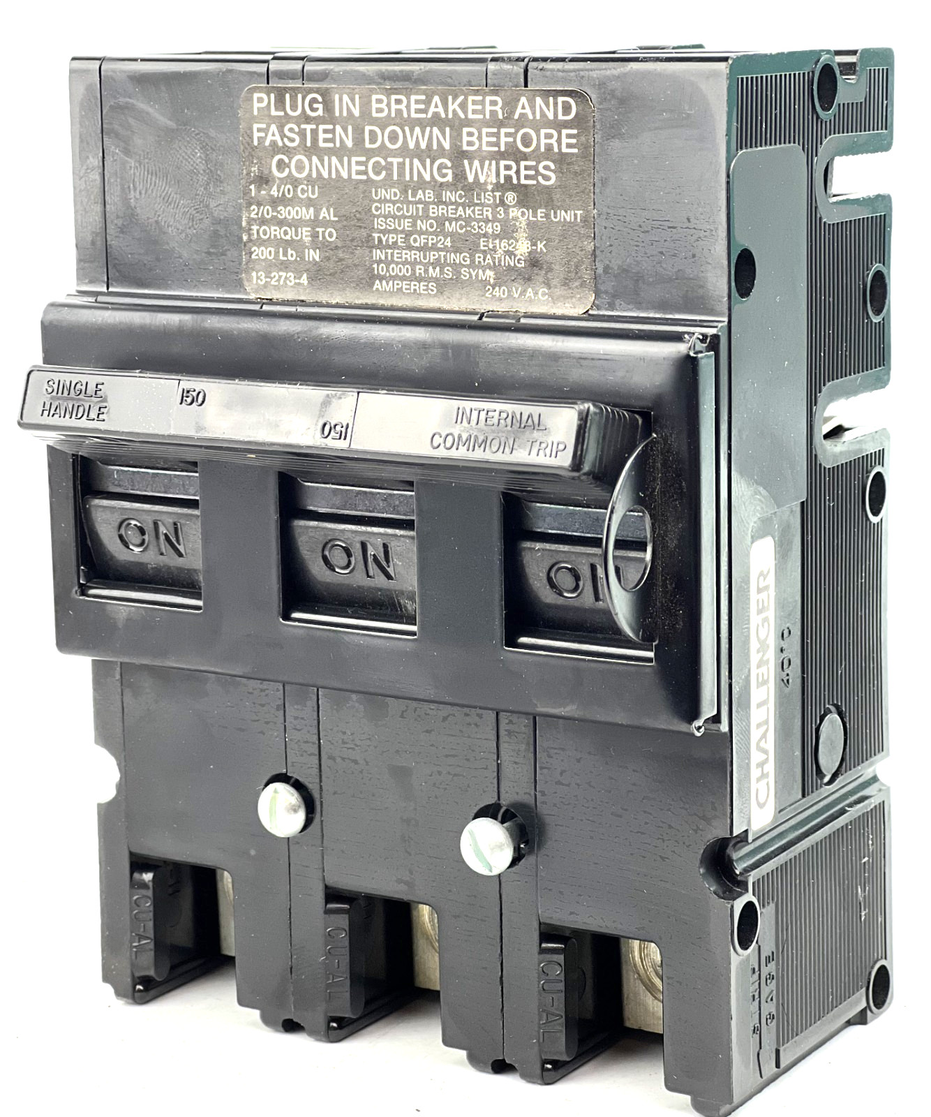 Challenger 150 Amp 3 Pole Type QFP24 Circuit Breaker GTE Sylvania 240V 150A *NEW