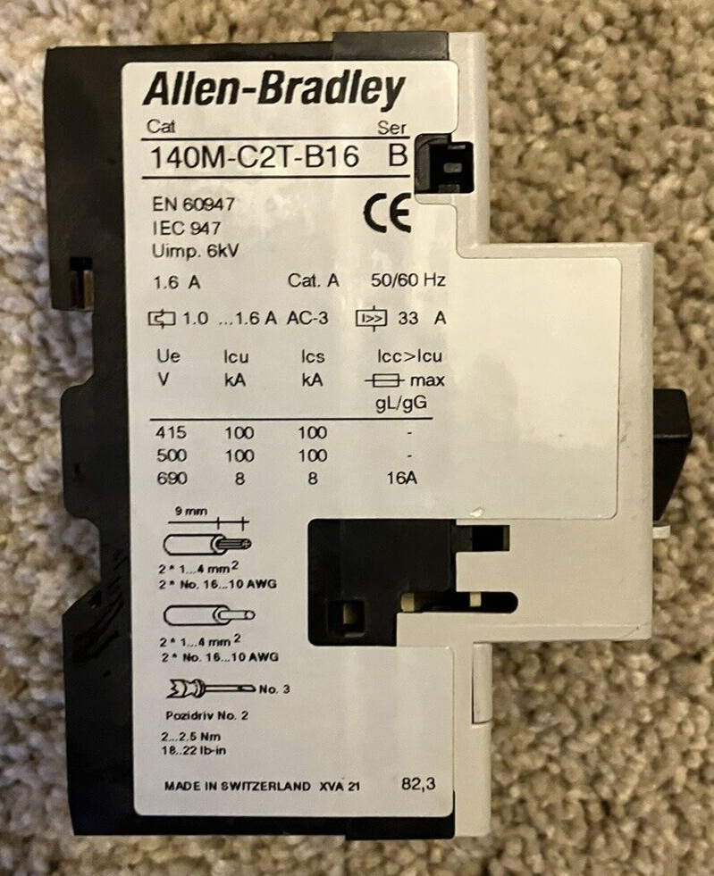 Allen Bradley 1.0-1.6A 3-Pole Motor Protection Breaker 140M-C2E-B16 with NO aux