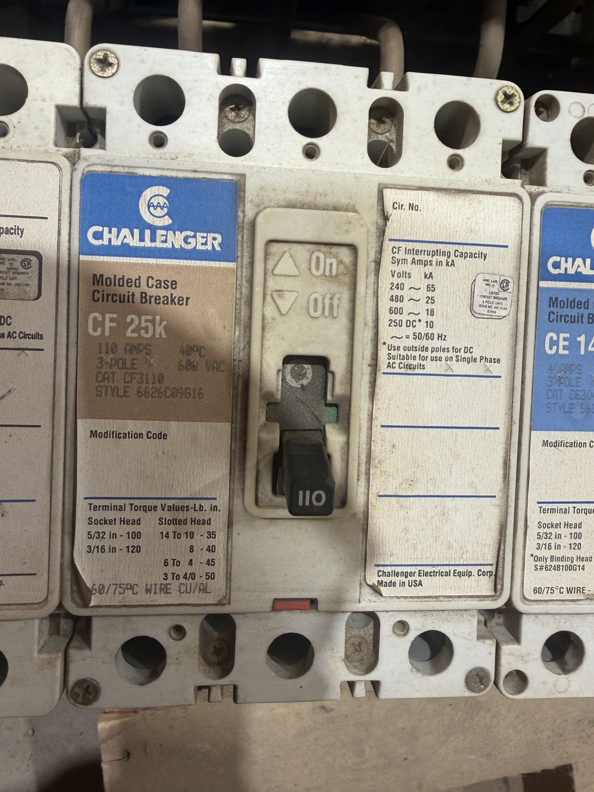 Challenger CF25K 110A 3-Pole Molded Case Circuit Breaker On/Off Switch