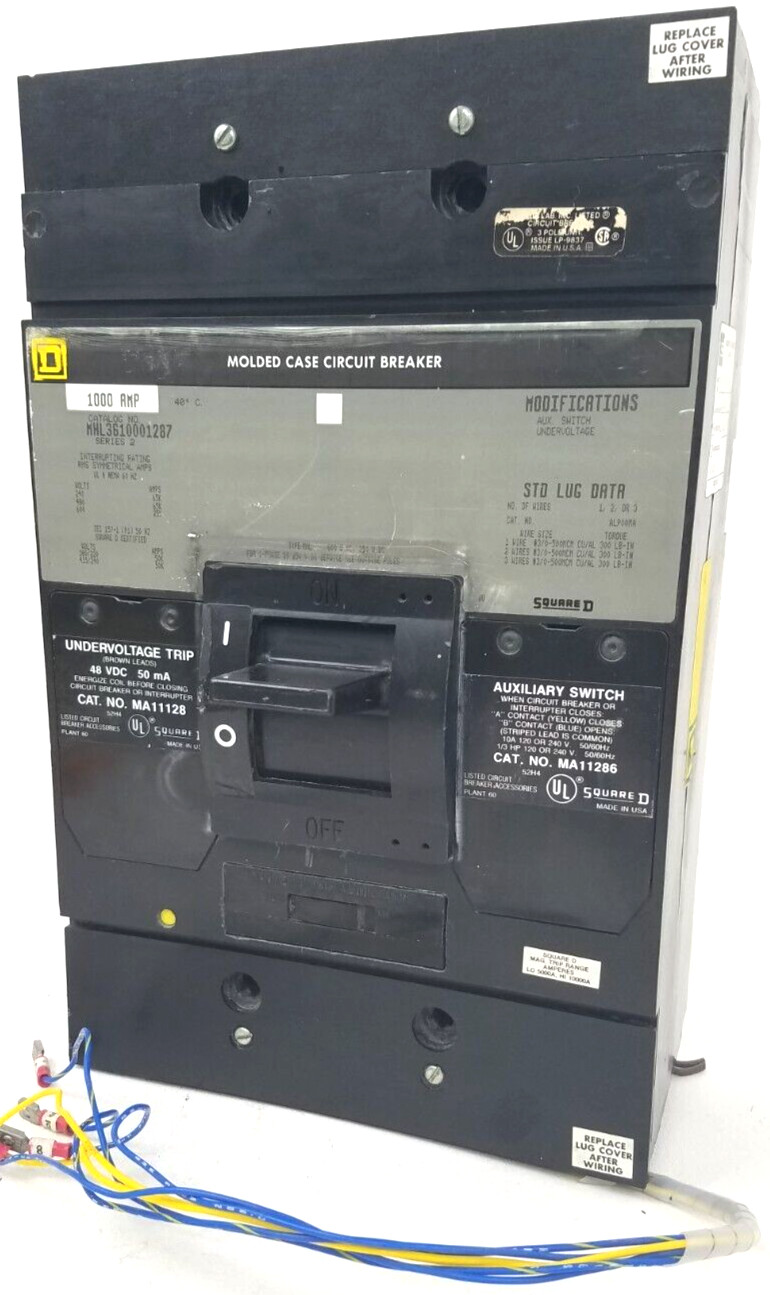 MHL3610001287 Square D 1000A Circuit Breaker w/ 48V Undervoltage Aux Switch