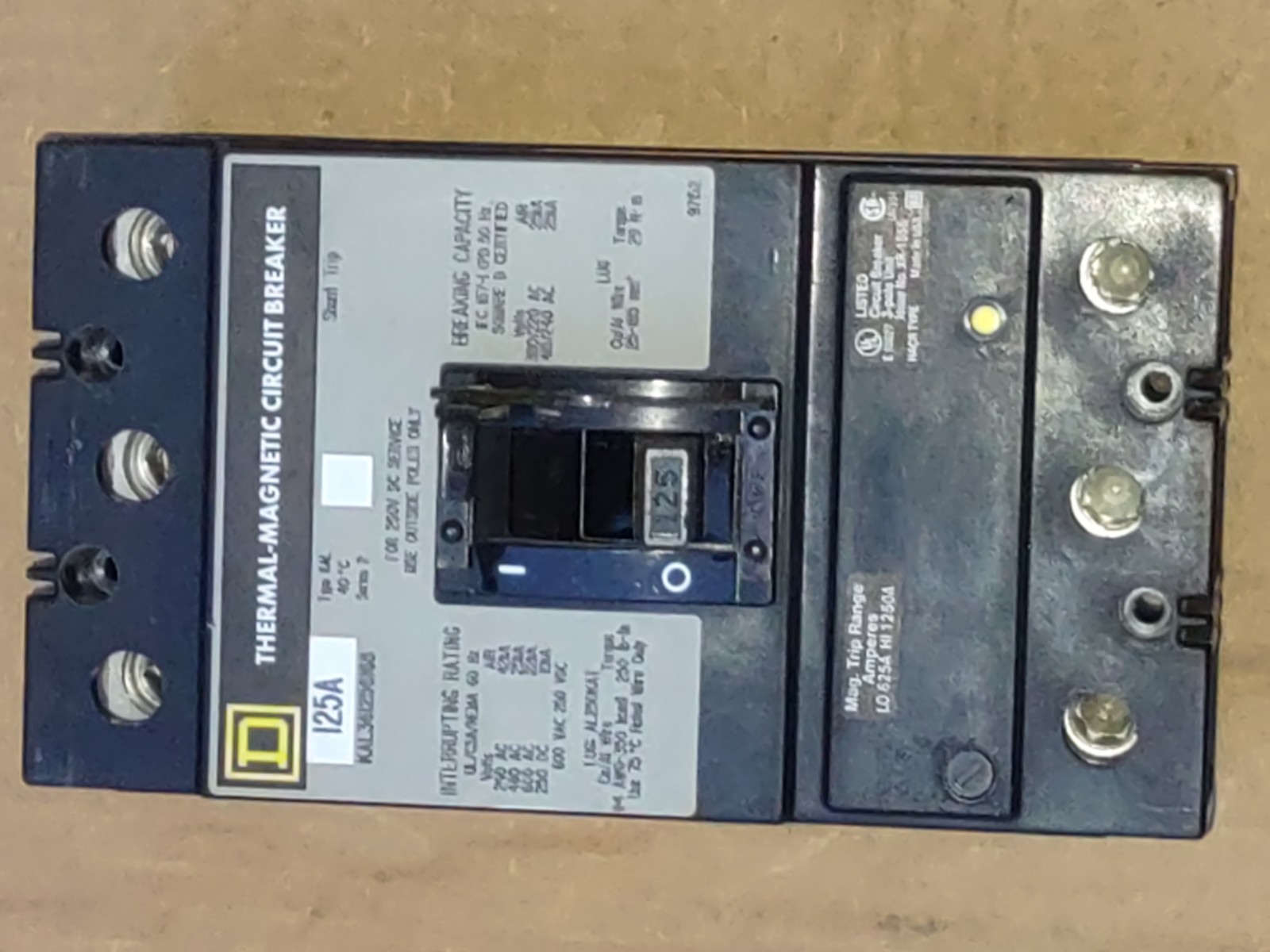 Square D KAL361256168 125A 3P Thermal-Magnetic Circuit Breaker Shunt Trip