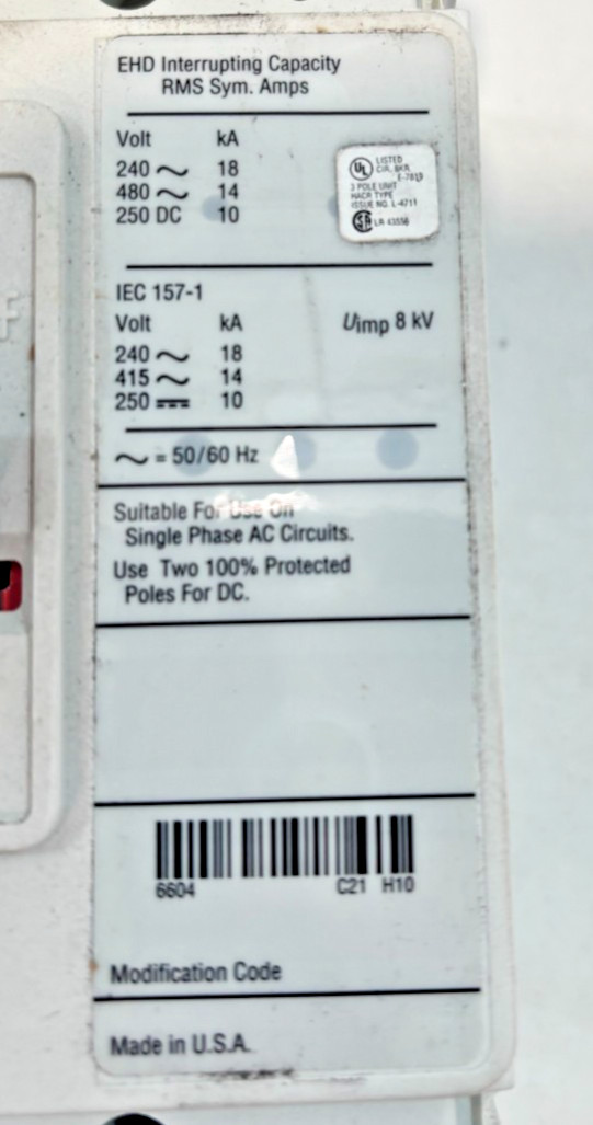 CUTLER HAMMER EHD3015 – 15A, 3P, 480 VOLT INDUSTRIAL CIRCUIT BREAKER, 14K – NEW