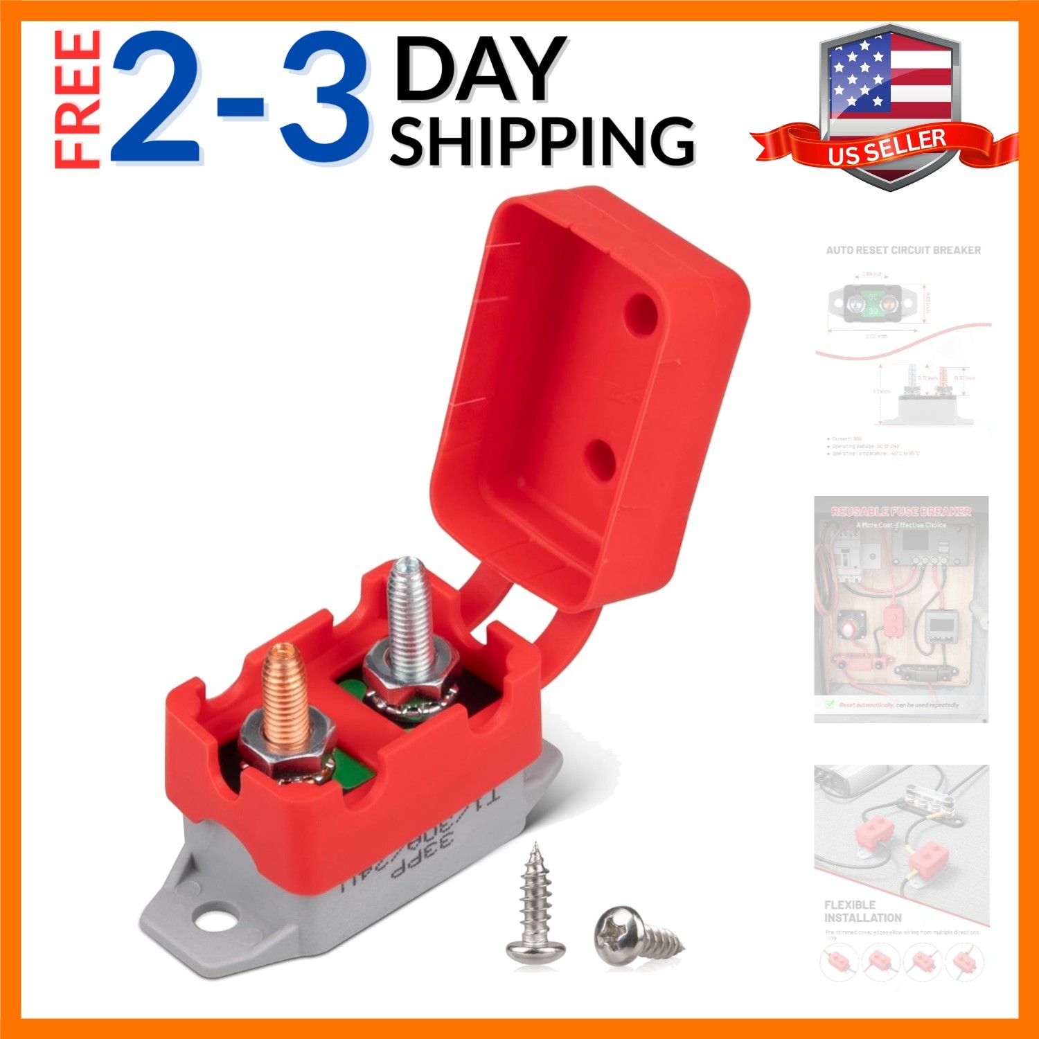 30Amp Automatic Reset Circuit Breaker with Cover, DC 12V-24V Nylon Insulated …