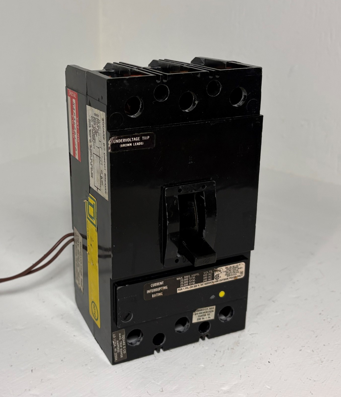 Square D KAP362251121 225A Circuit Breaker Black w/ UVR KAL 3P KAP36225 225 Amp
