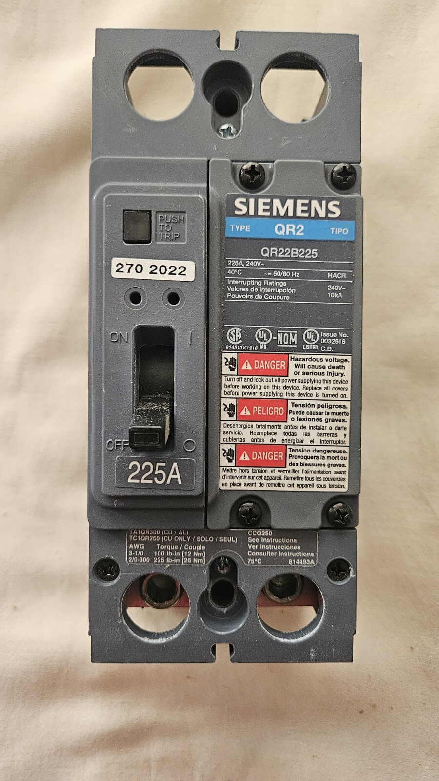 SIEMENS QR2 225A BREAKER