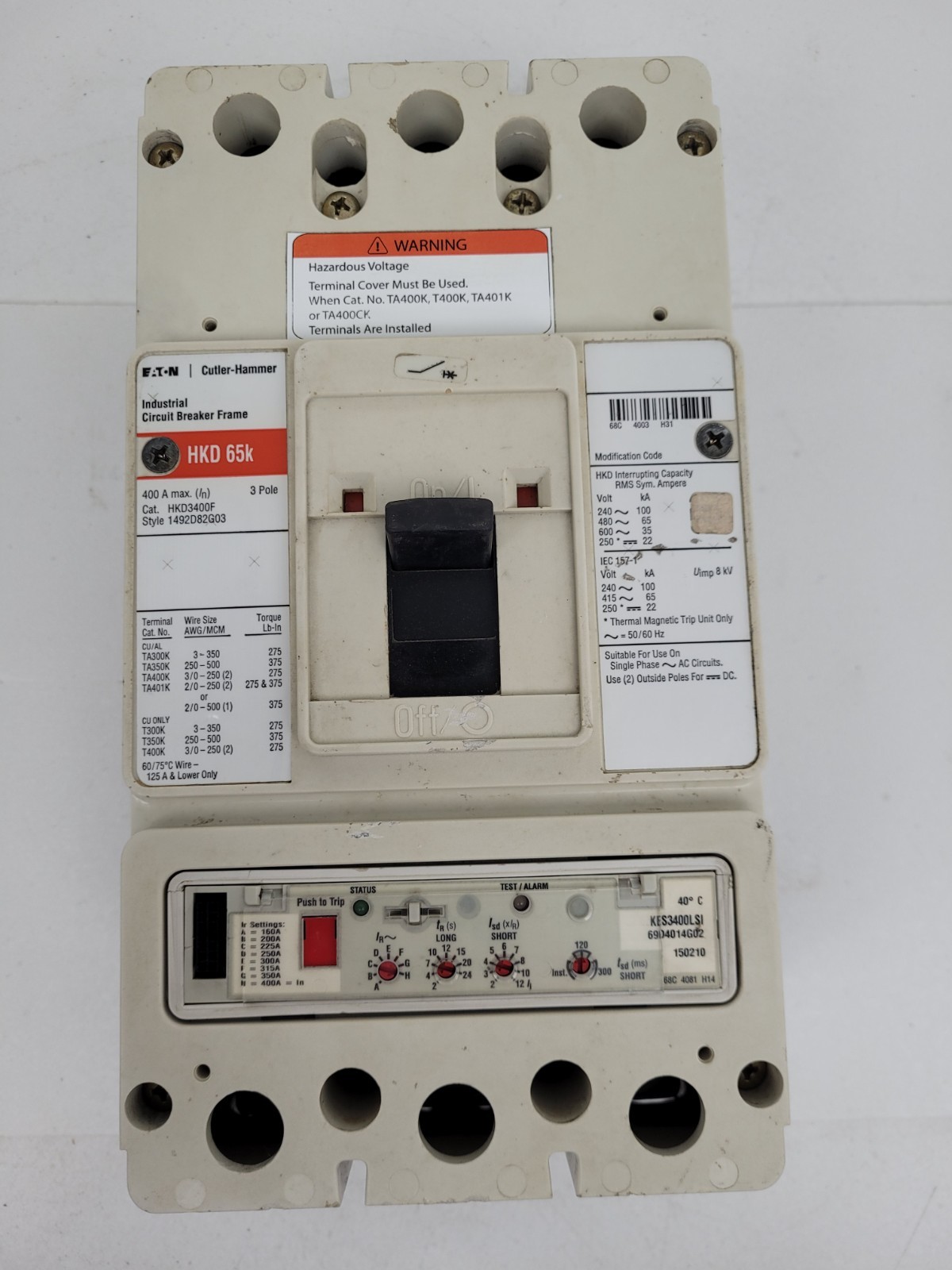 HKD3400F 400A Max Circuit Breaker w/ KES3400LSI Adj. Trip Unit – Next Day Option