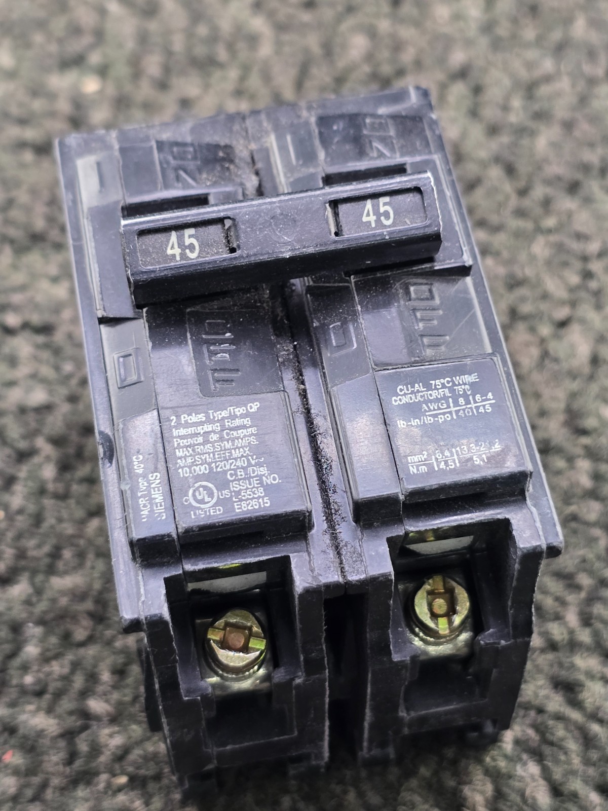 Siemens Q245: 45 Amp 2 Pole 120/240V Type QP Circuit Breaker