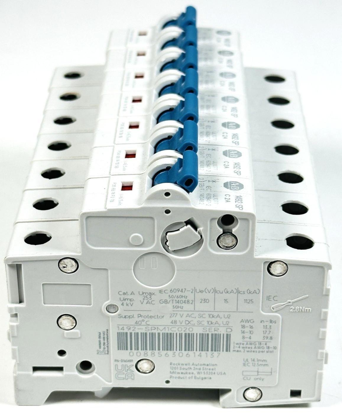 Lot of 7 Allen-Bradley 1492-SPM1C020 1-Pole 2A 277V C-Curve Mini Circuit Breaker
