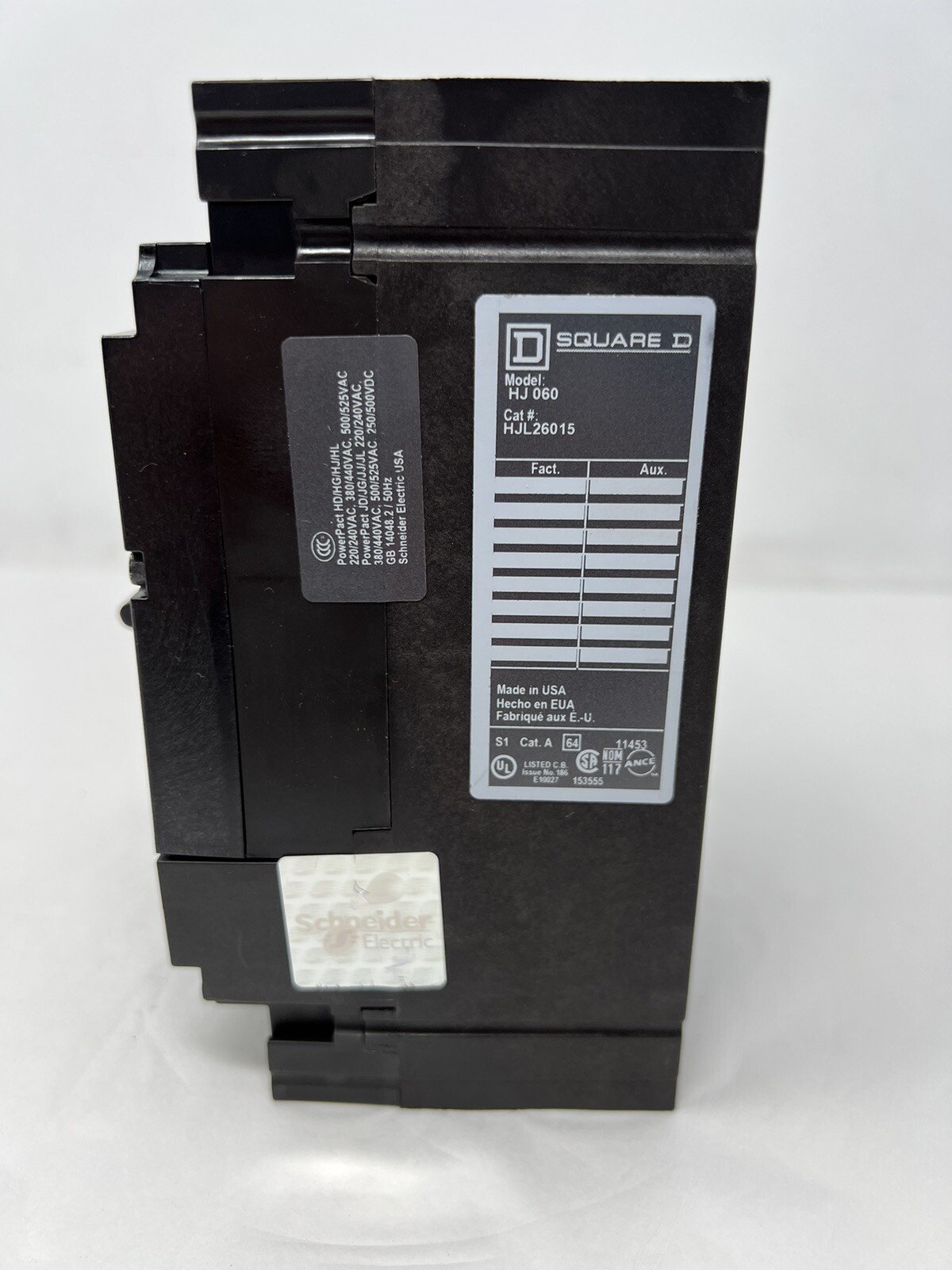 Square D HJ L26015 PowerPact HJ060 Circuit Breaker 15Amp 2-Pole 600V