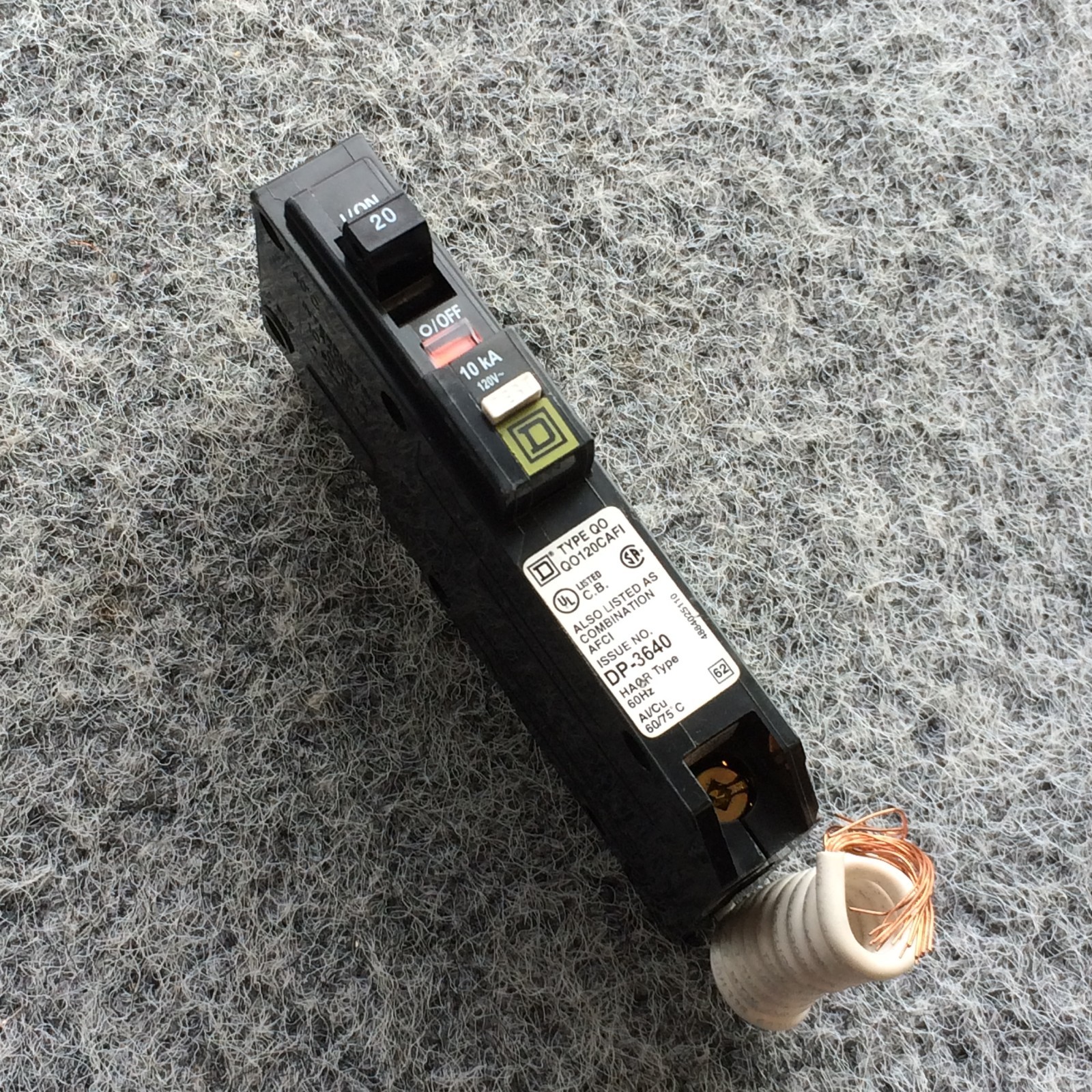 Square D QO120CAFI 20 Amp 1 Pole 120V Plug In Arc Fault CAFI Combination Breaker