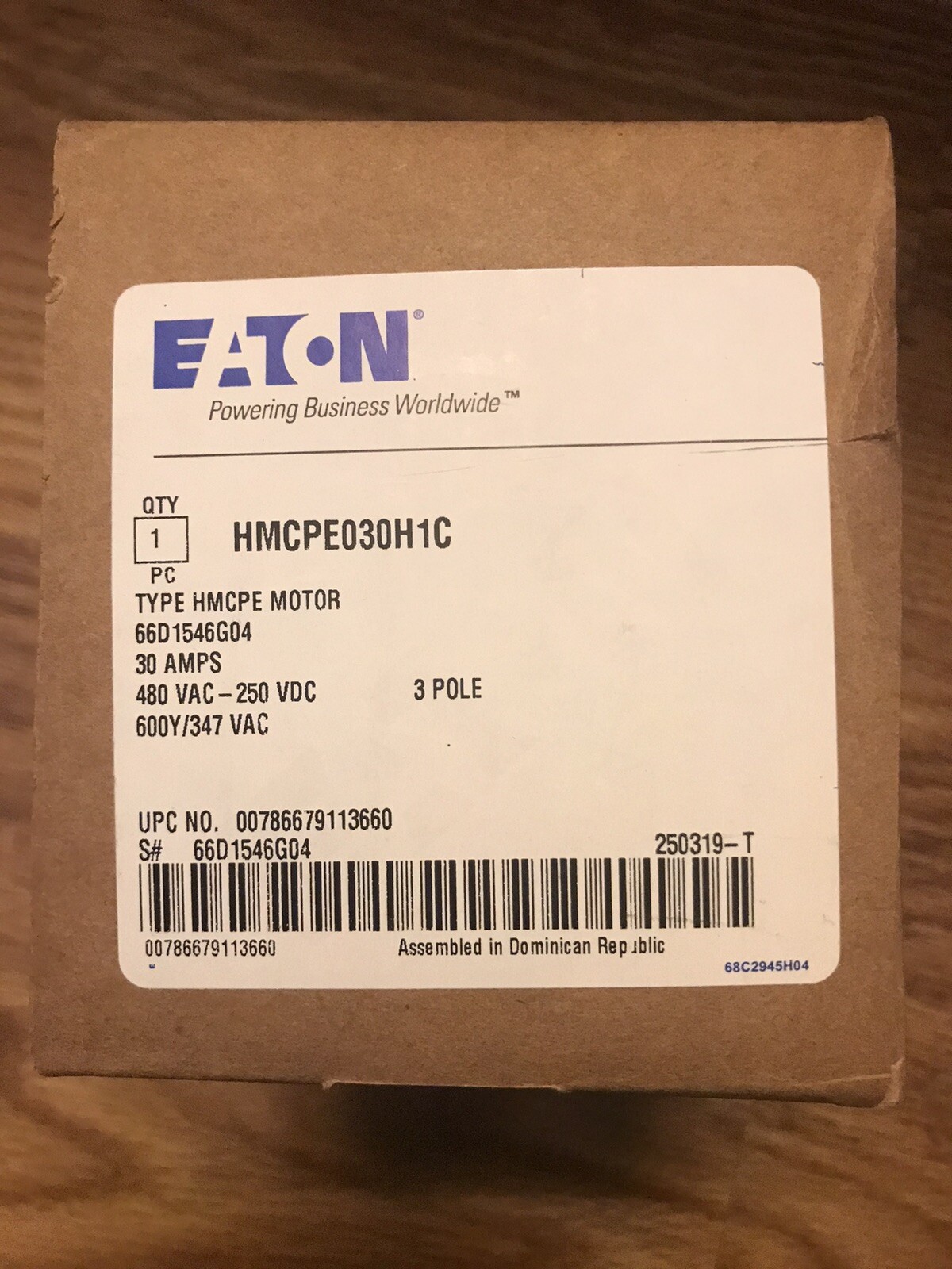 Eaton Breaker Type HMCPE 30 AMP,480VAC/250VDC 600Y/347VAC 3 Pole, 2 Available