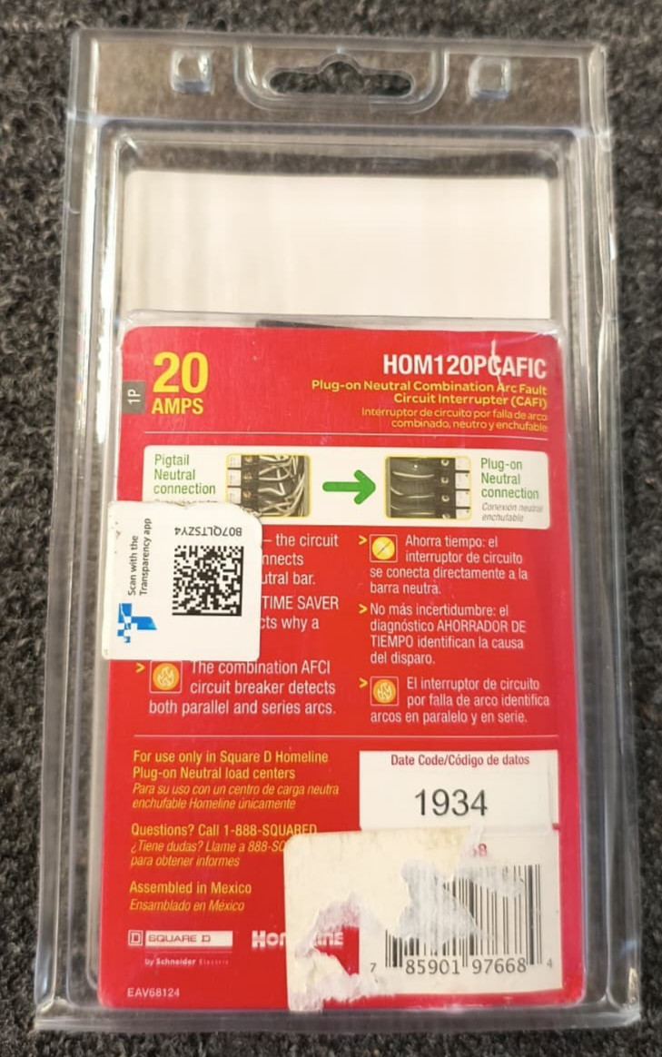 Square D Homeline HOM120PCAFIC Plug-On Neutral CAFI 1P 20A – New , A1