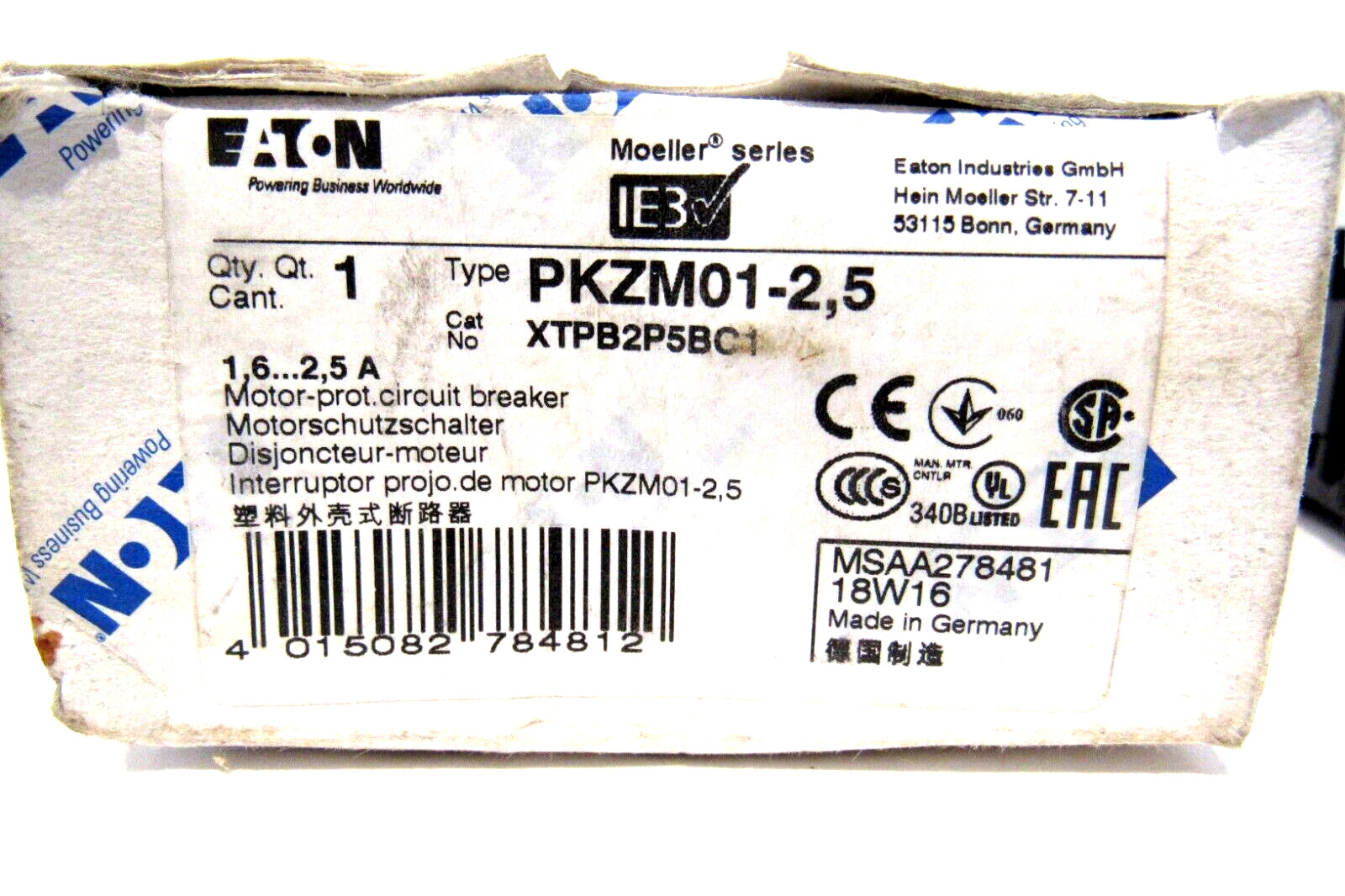 NEW EATON PKZM01-2,5 CIRCUIT BREAKER PKZM0125