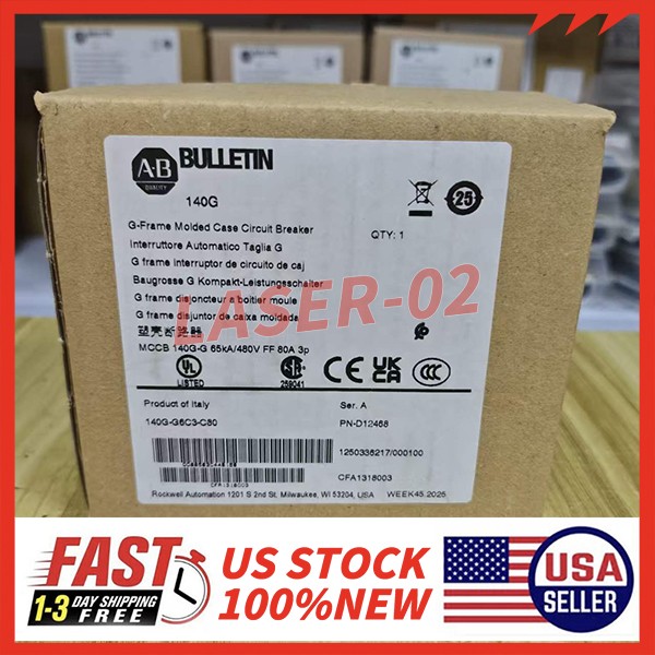 New Sealed Allen-Bradley 140G-G6C3-C80 Circuit Breaker 80A 3-Pole 480V Fast Ship