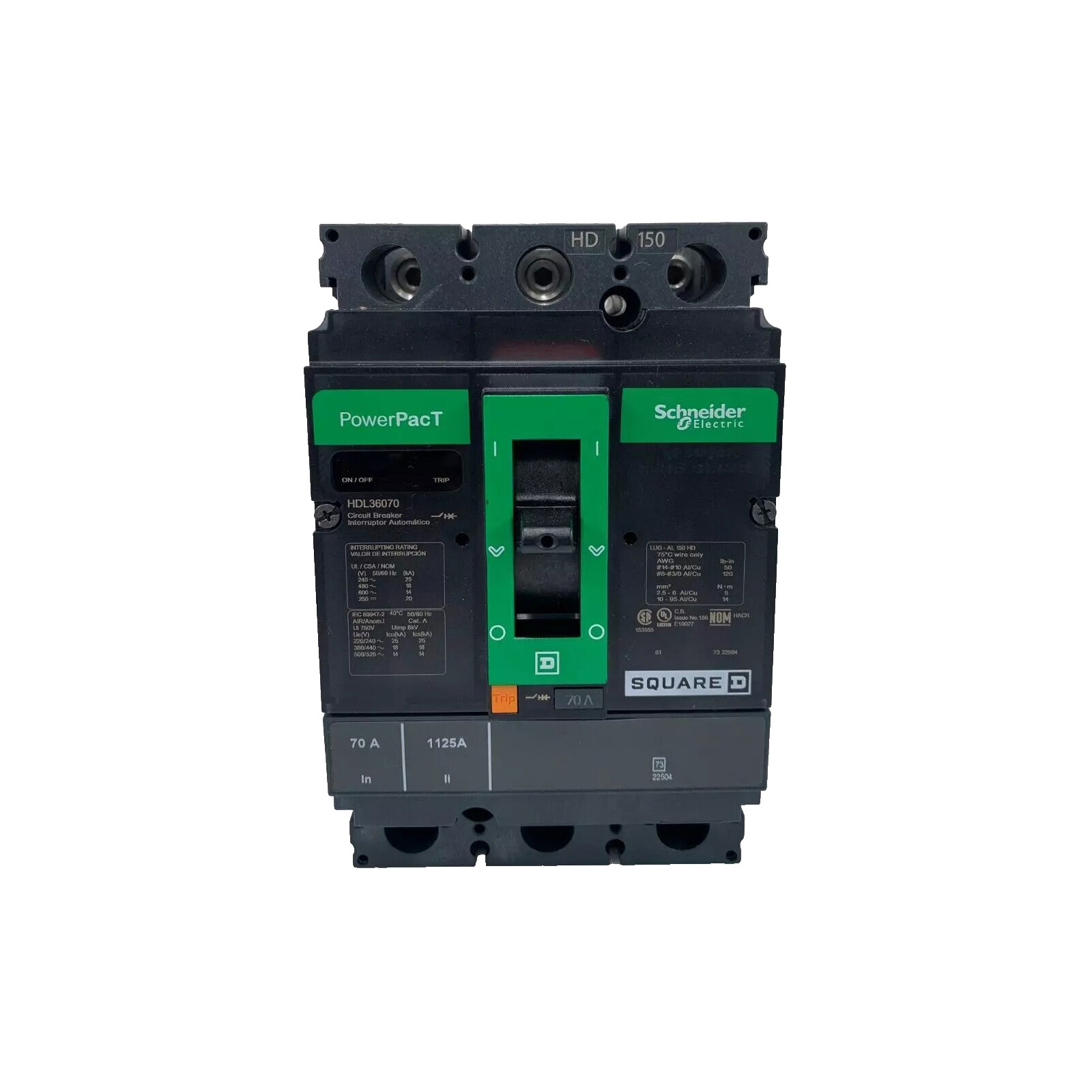 NIB – Square D – HDL36070 – 70A, 3-Pole Circuit Breaker , Thermal-Magnetic Trip