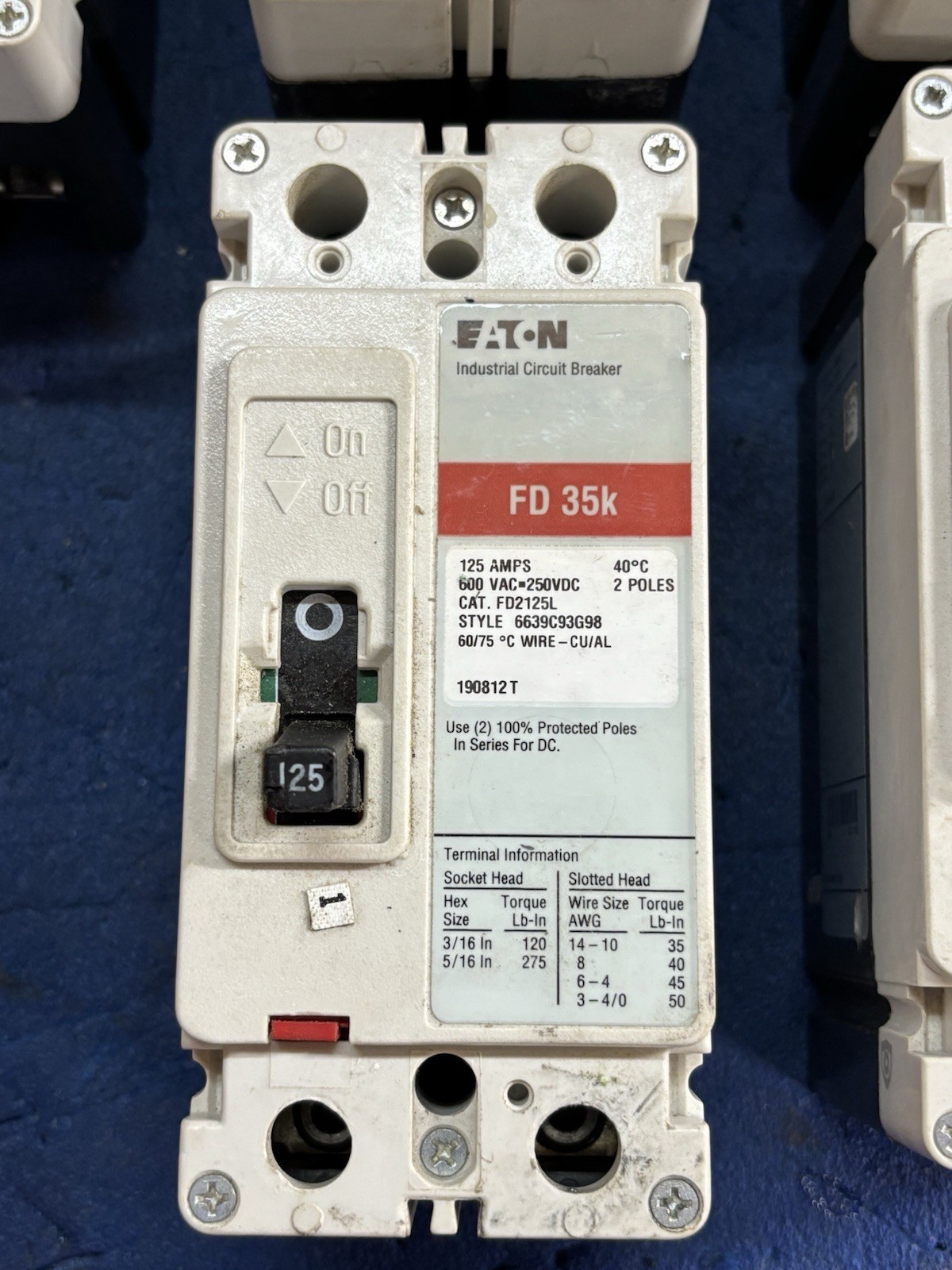 125 Amp FD2125L – Eaton / Cutler-Hammer – Breaker MFG Date 2023