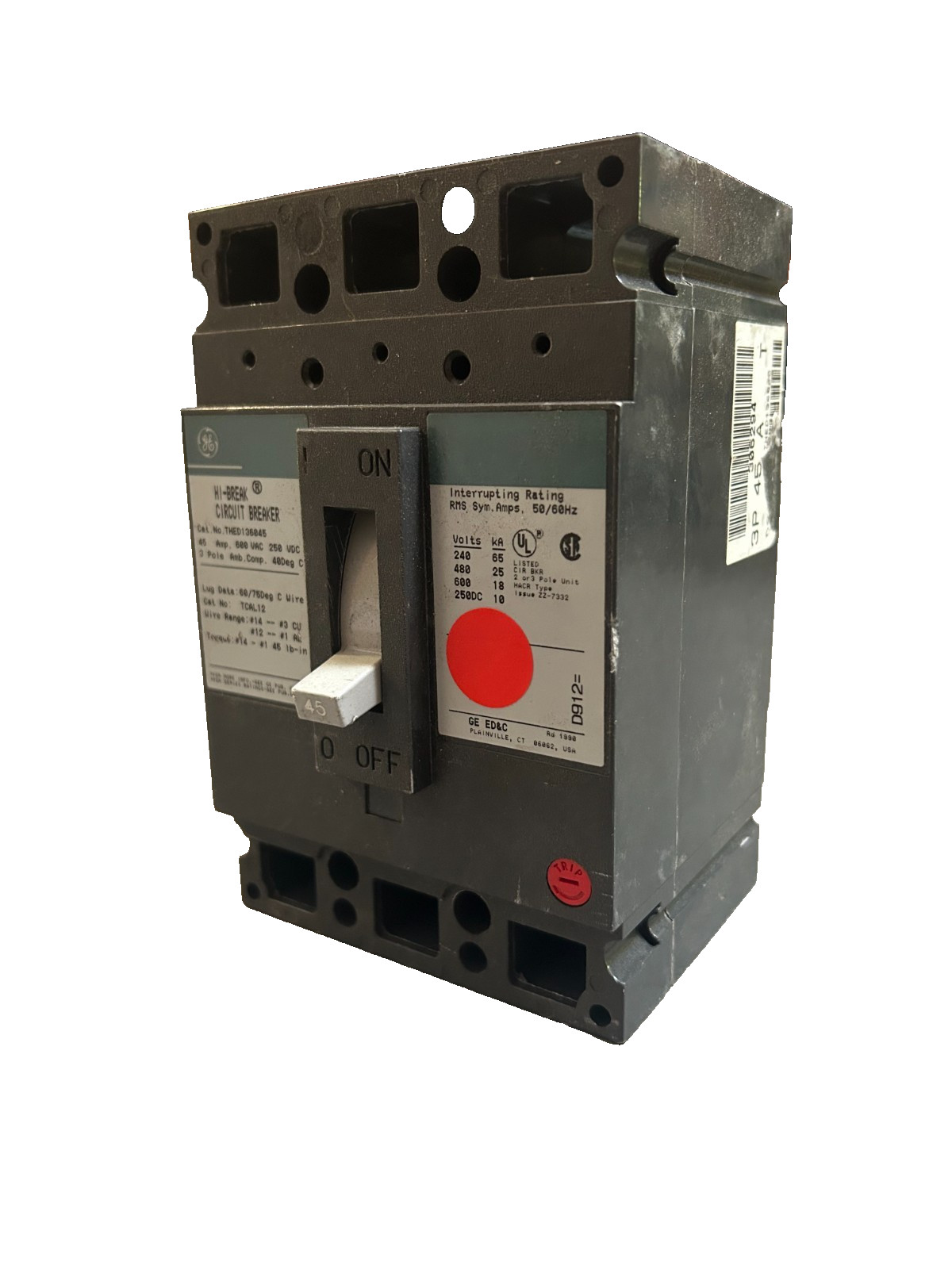 GE THED136045 Hi-Break Circuit Breaker 45A 3-Pole 600VAC