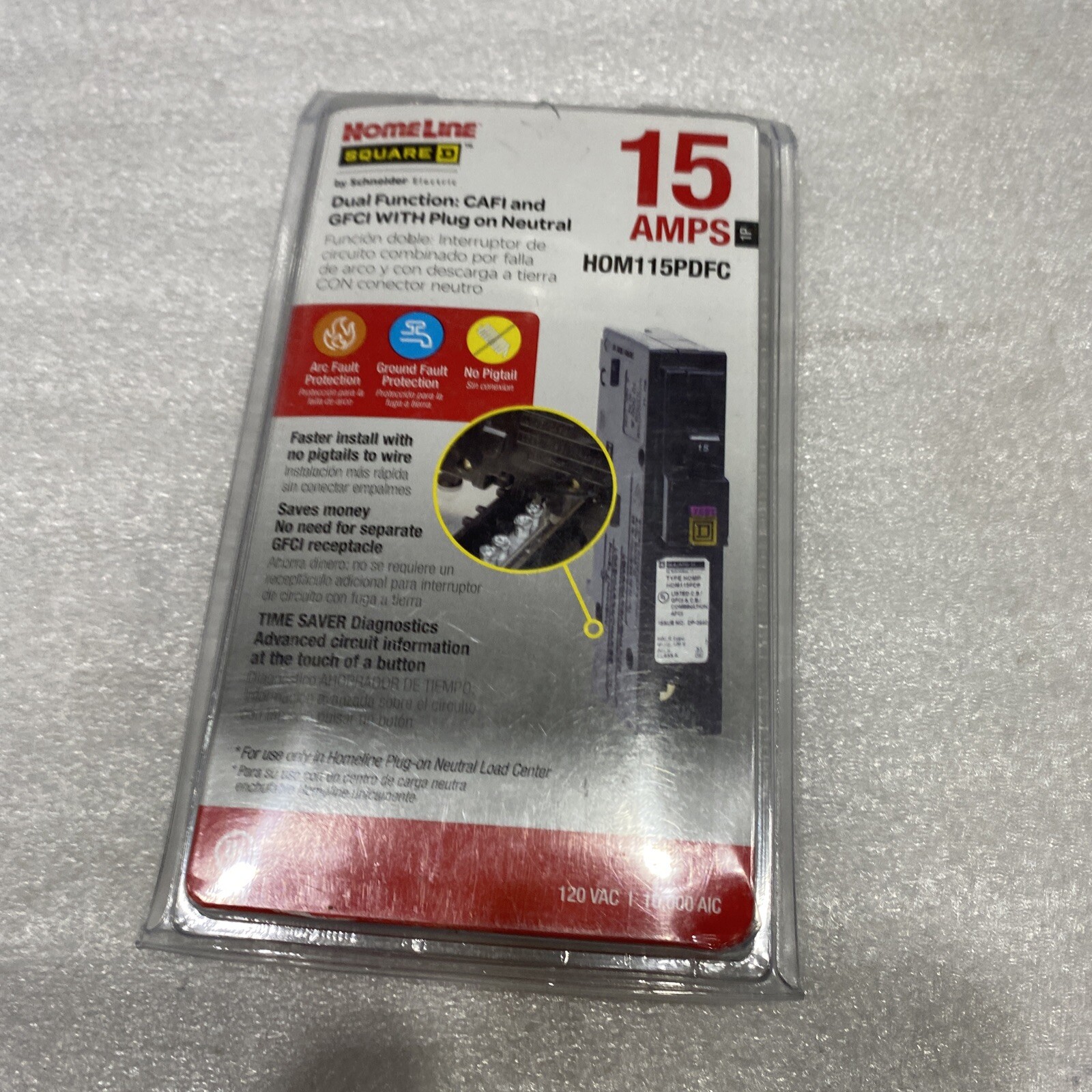 HOM115PDF SQUARE D DUAL FUNCTION CAFI and GFCI W/ PLUG IN NEUTRAL 15A 1POLE 120V