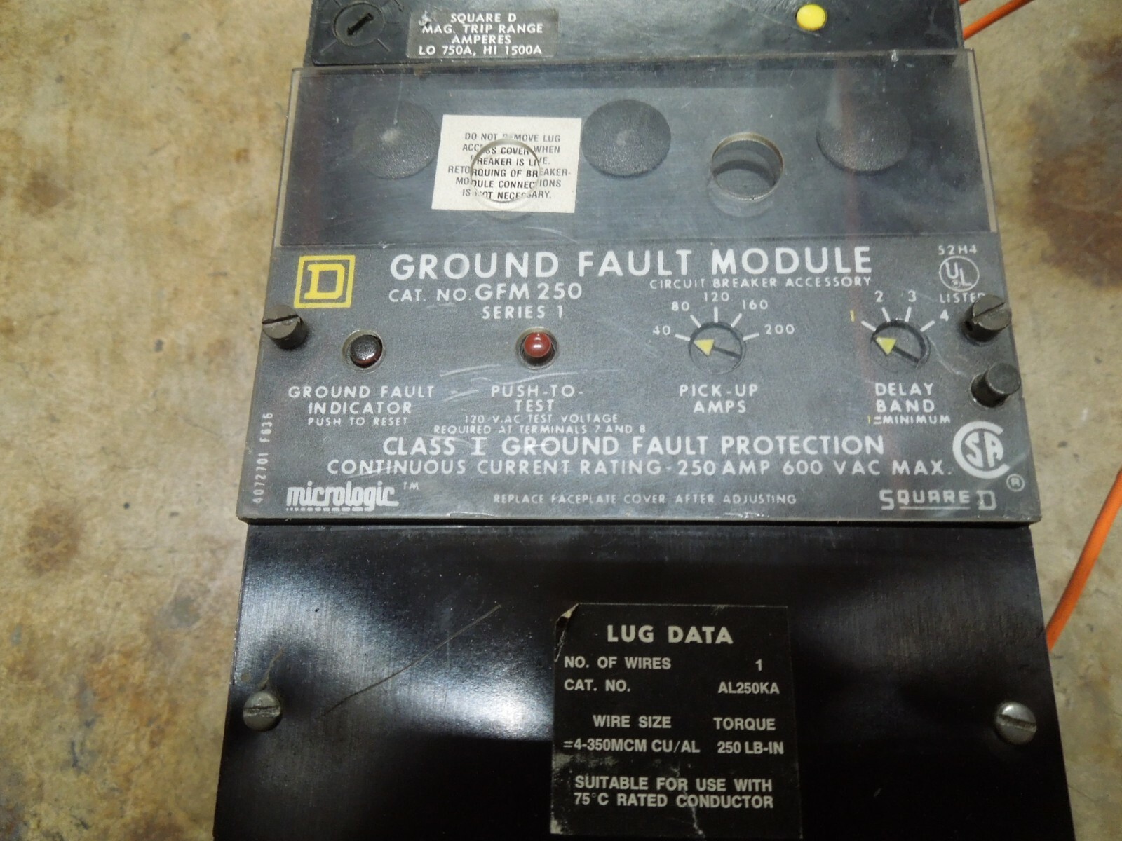 Square D I-Line KI36150G 150A 3p 600V Breaker GFM250 Ground Fault Module