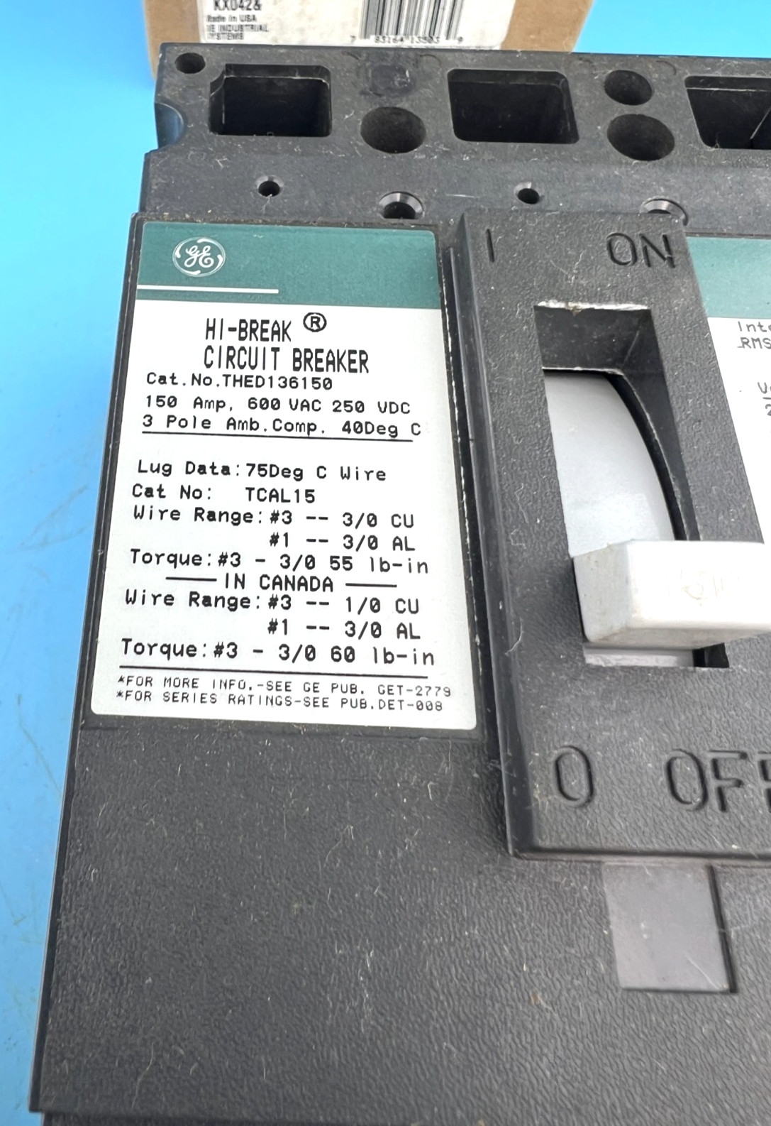 GE THED136150WL 150 Amp 3 Pole Molded Case Circuit Breaker 600V 150A — Brand New