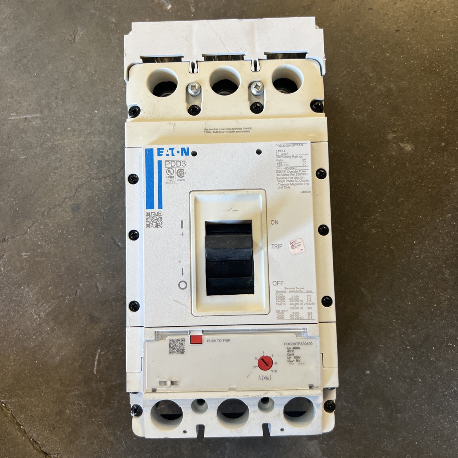 Eaton PDD33G0400TFAN Circuit Breaker 400A 240V PDD 400 Amp 3 Pole refurbished