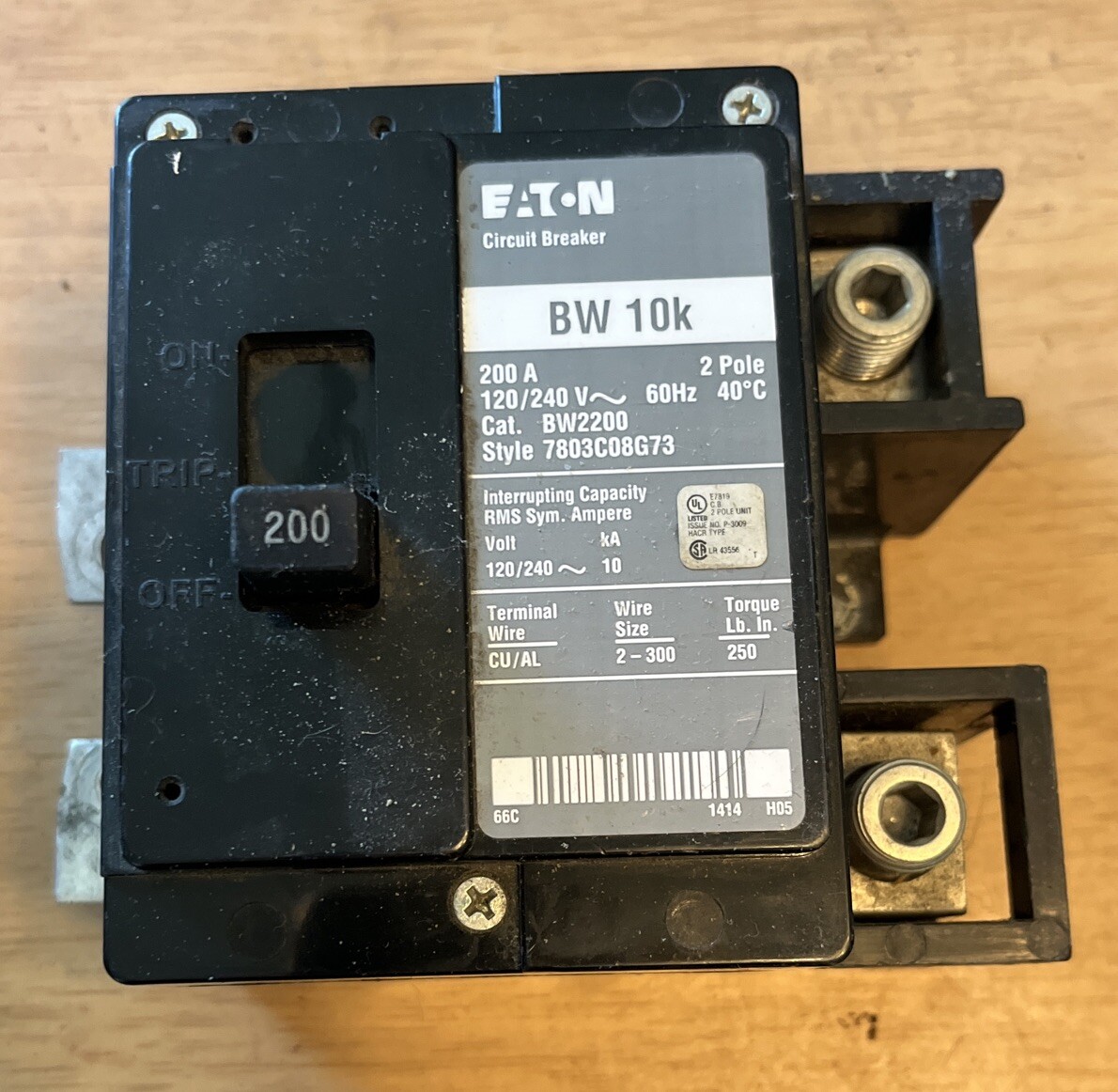 Eaton 200 Amp 2 Pole BW 10K 120/240V Main Circuit Breaker