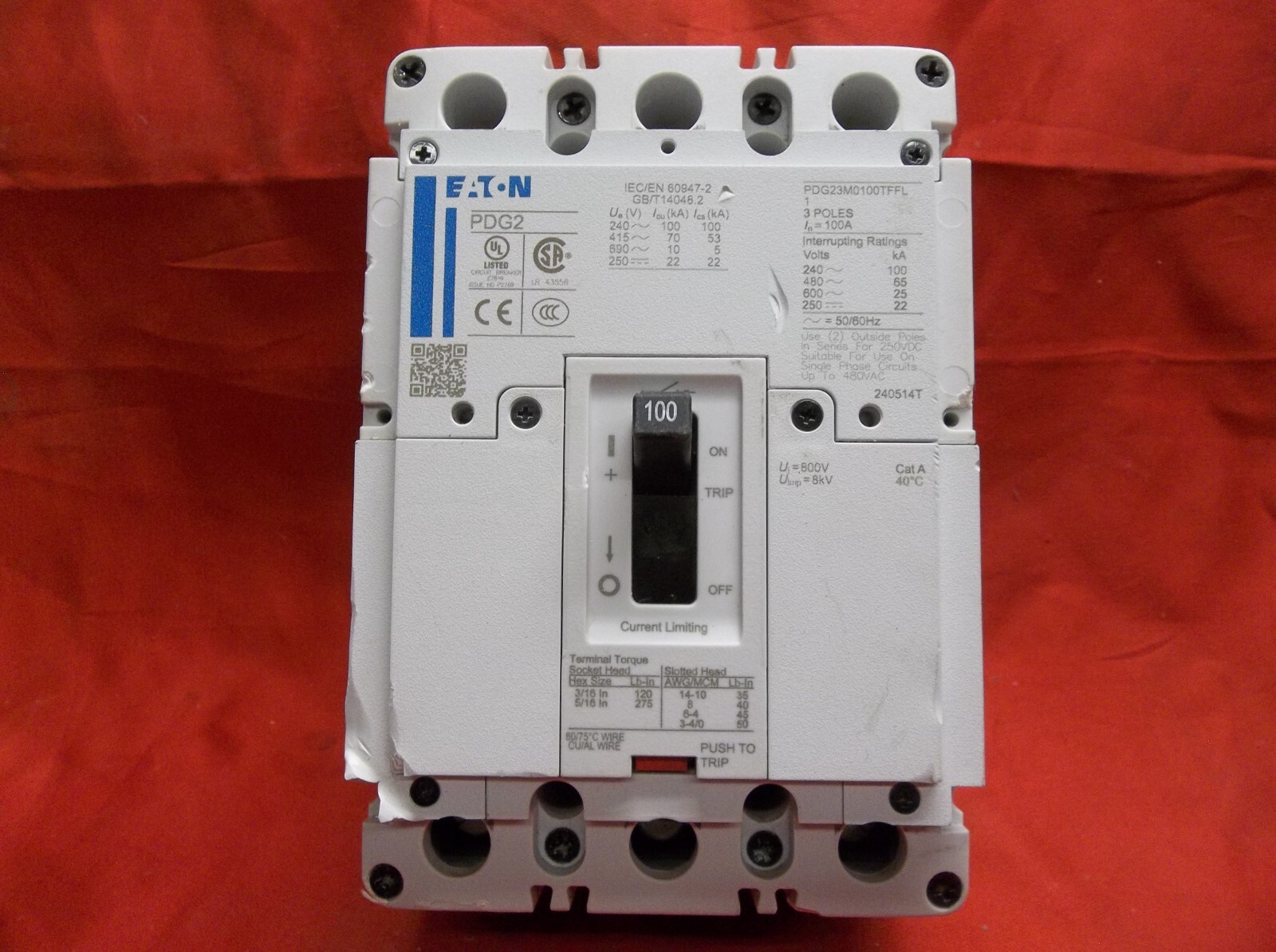 EATON PDG23M0100TFFL circuit breaker 375C2