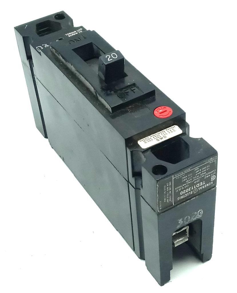 Lot of (2) General Electric TED113020 1 Pole Circuit Breaker 20A 277VAC 125VDC