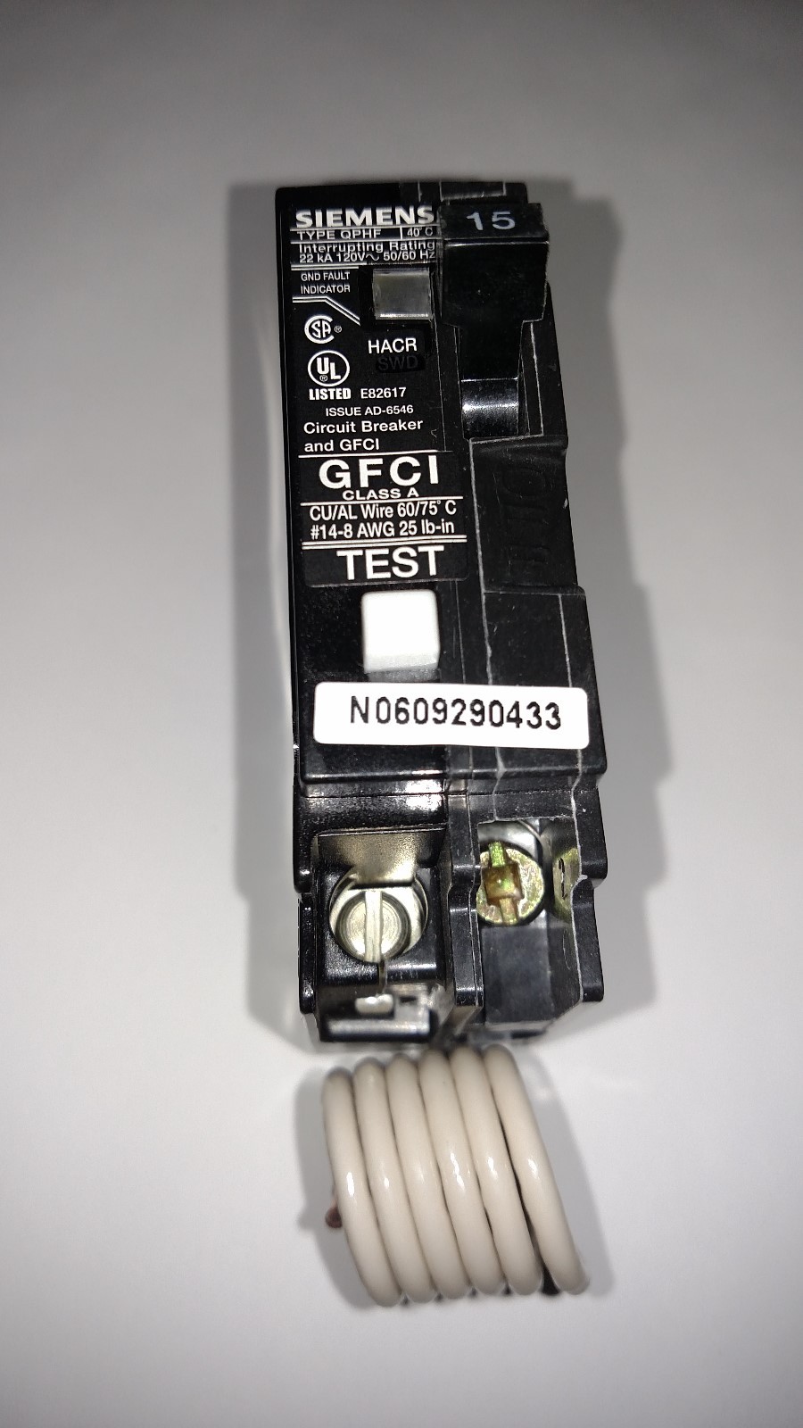 Siemens QF115H 15-Amp Single Pole 120-Volt type QPHF Ground Fault Circuit Interr