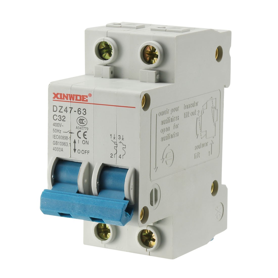 2 Pole 32A 400V Low-voltage Mini Circuit Breaker Din Rail Mount DZ47-63 C32