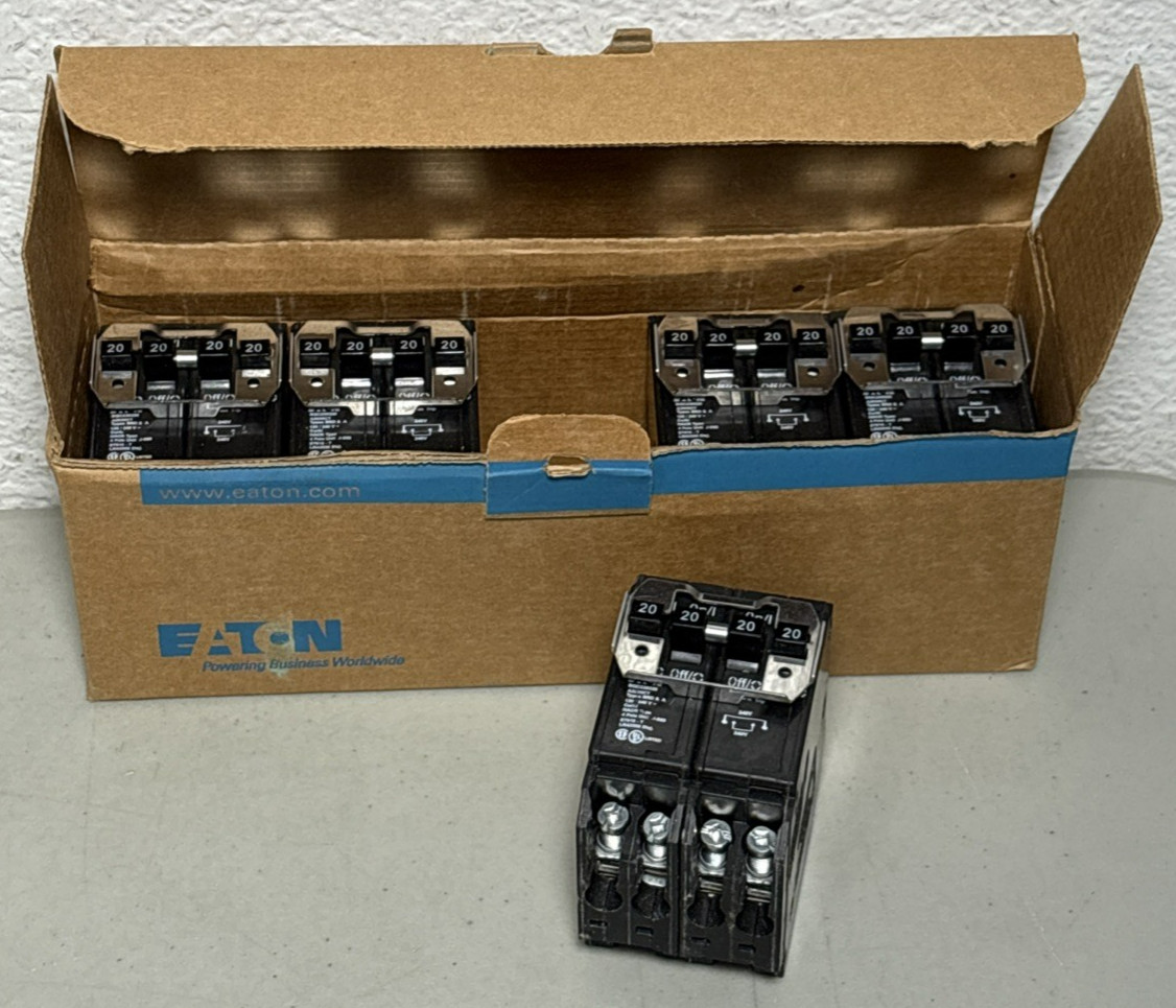 (5) EATON BQC220220 Quadplex Circuit Breakers 20 AMP 2 Pole – New Box of 5