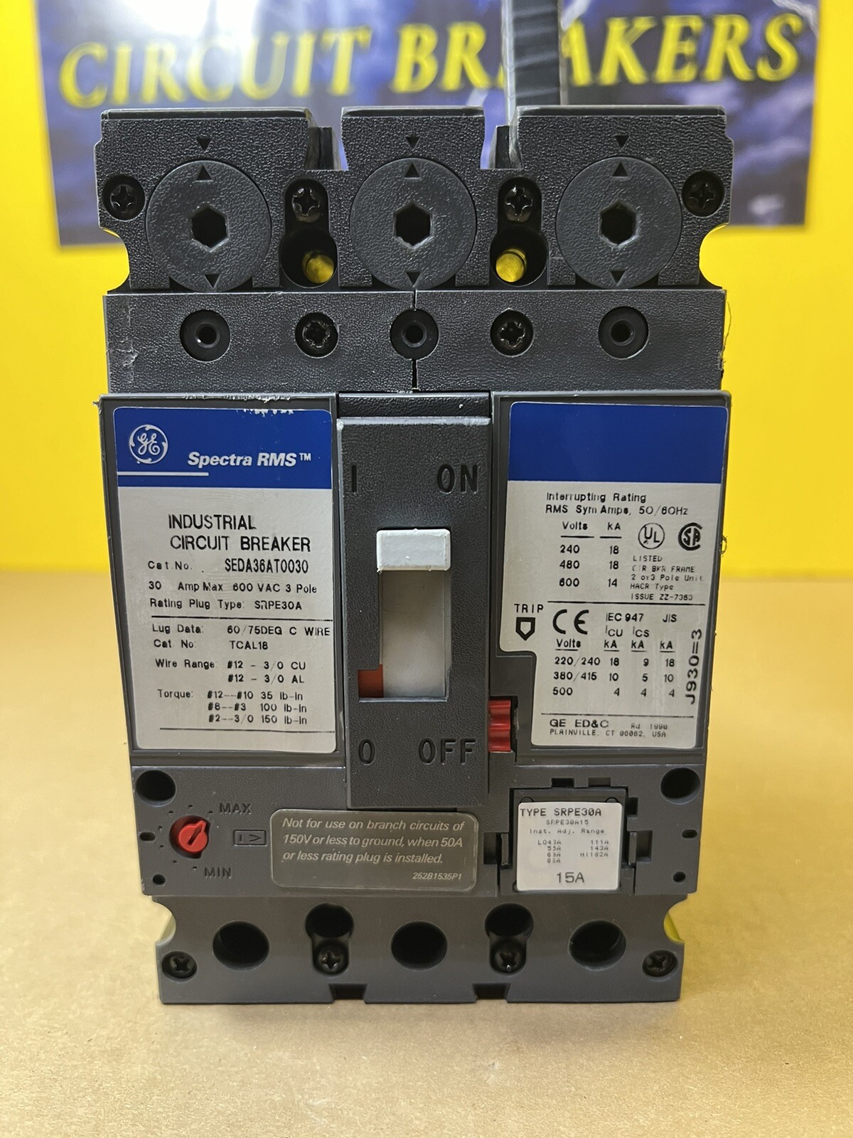 SEDA36AT0030 GE Circuit Breaker 15a Rating Plug SRPE30A