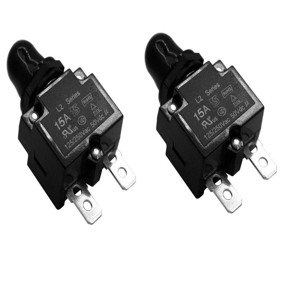 2 PCS 15A Push Button Reset Circuit Breaker with Waterproof Black Button Cap