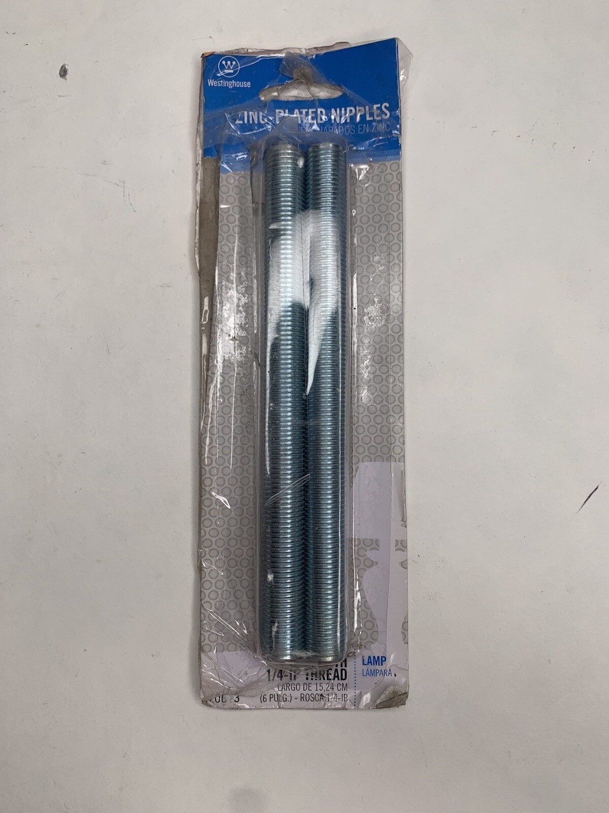WESTINGHOUSE-7061300 – 2 Steel Nipples Zinc-Plated 6 inches long, Threaded 1/4-I
