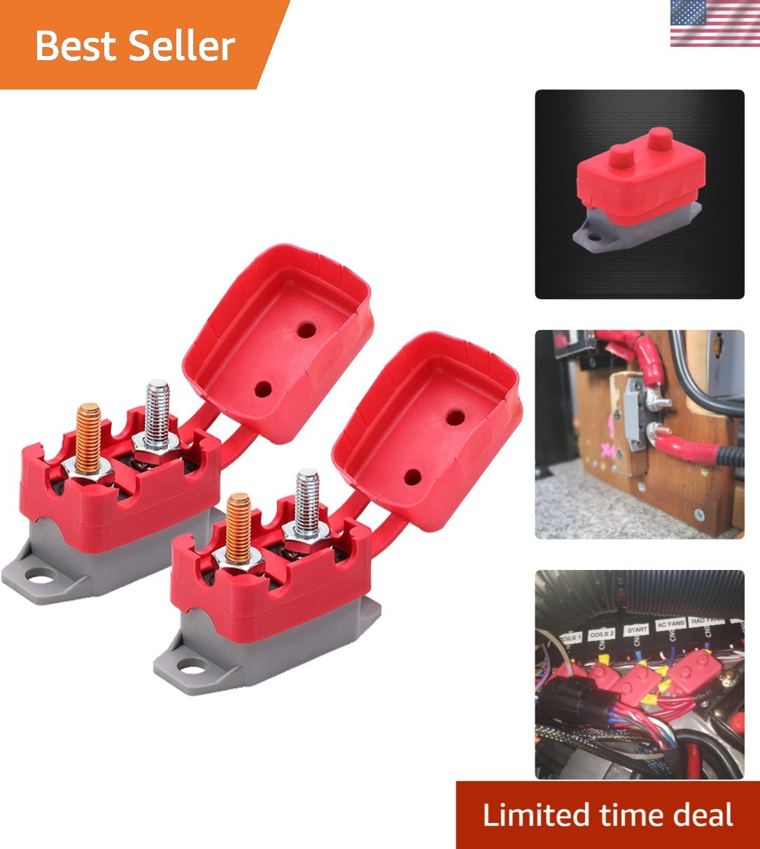 Automotive Grade 10A Circuit Breaker with Red Cover for Enhanced Safety (2 Pcs)