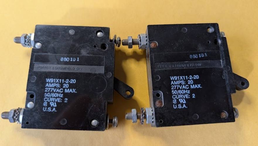 (LOT OF 2) potter brumfield Circuit Breaker W91-X11-2-20
