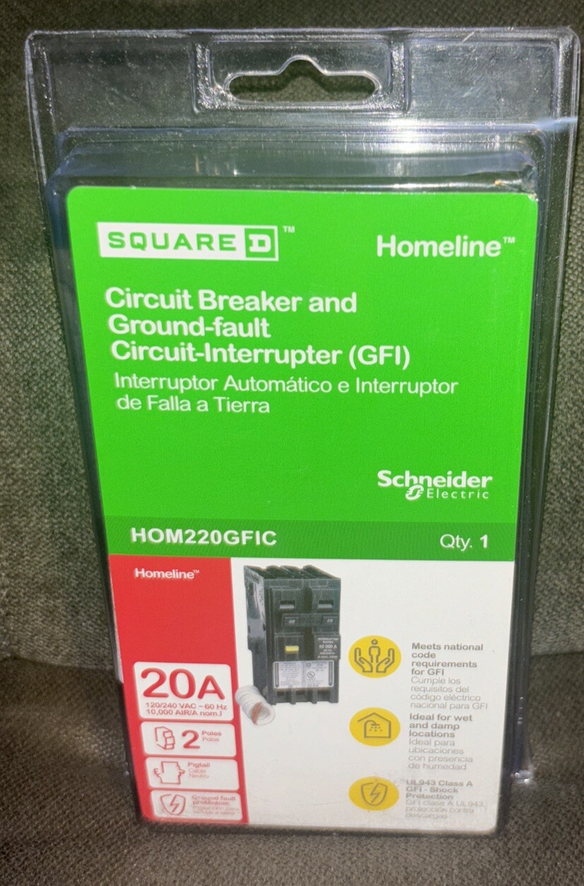 Square D Homeline 20-Amp 2-Pole GFCI Circuit Breaker 🔌Model#{HOM220GFIC}