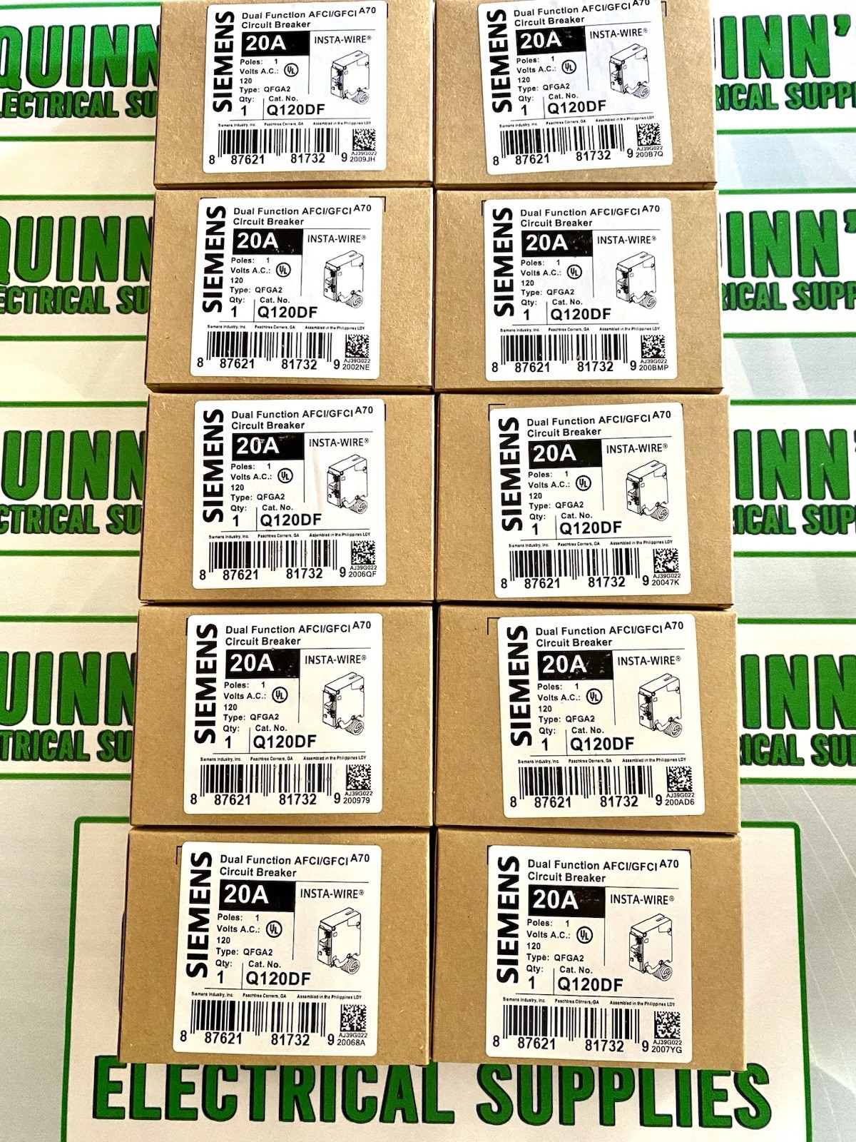 LOT OF 10 SIEMENS Q120DF 20A DUAL FUNCTION AFCI/GFCI (WITH PIGTAIL WIRE) NEW 📦✅