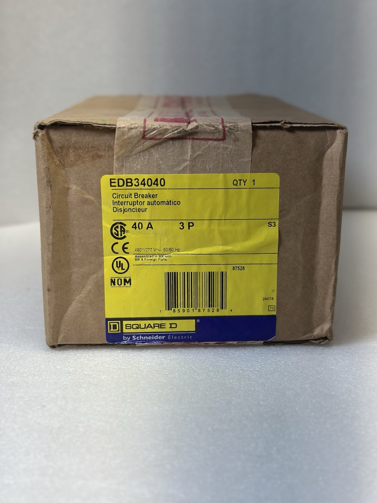 EDB34040 – Square D Bolt-on 480Y/277 VACV 40A 3 pole circuit breaker 18kA@480V