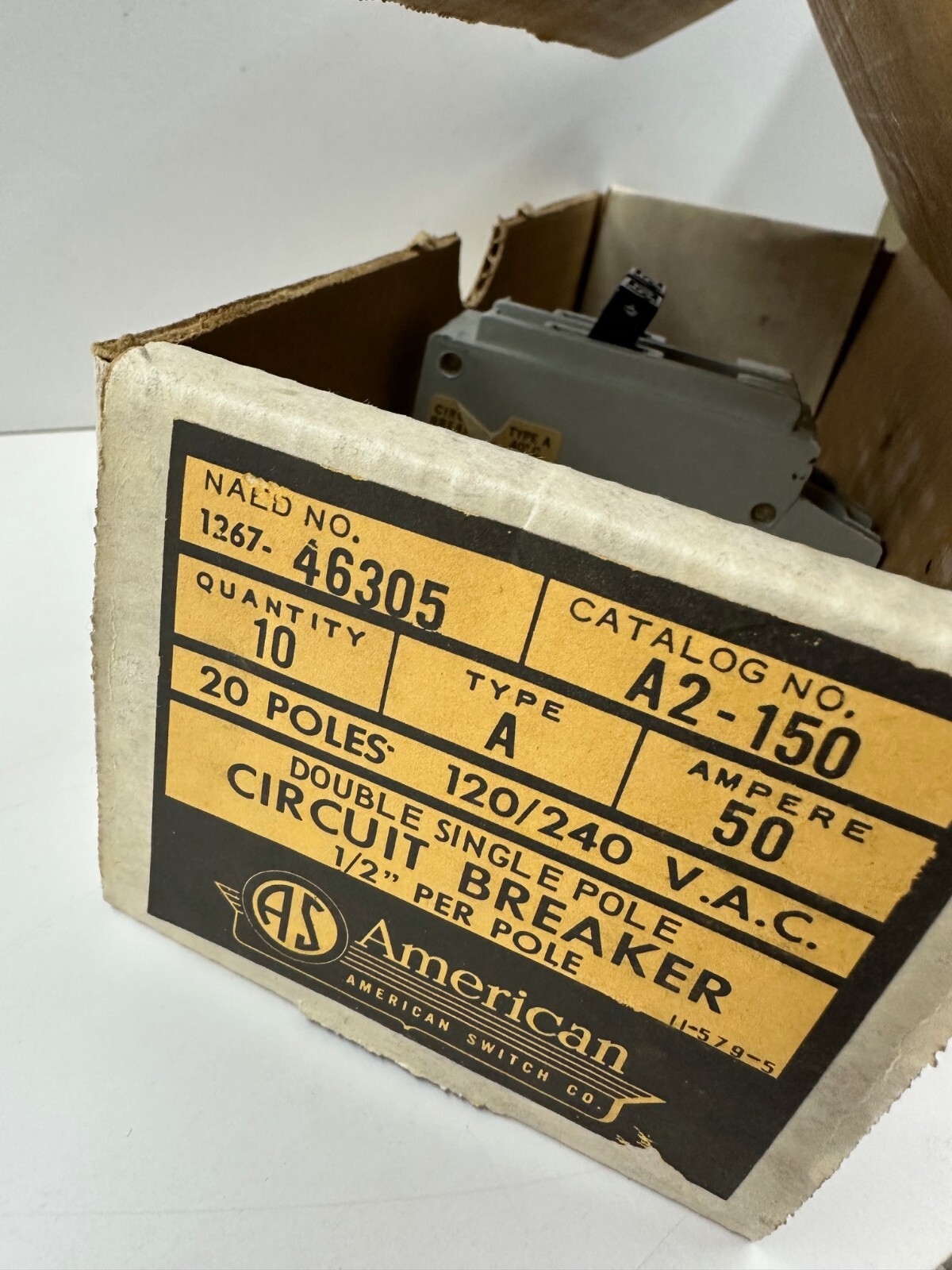 2-PK 50A GTE Sylvania Double Single Pole Type A Circuit Breaker A2-150 NEW