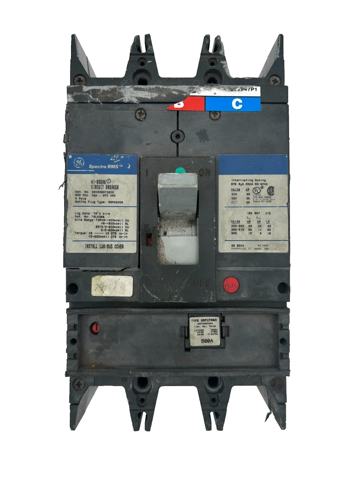 GE SGHA36AT0600 Spectra RMS Hi-Break Circuit Breaker 600A 3-Pole 600VAC – Chippe