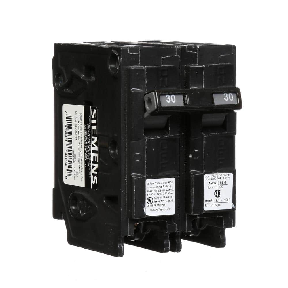 30 Amp 2-Pole Siemens HQP Circuit Breaker, 65 kA AIC, UL Listed, New