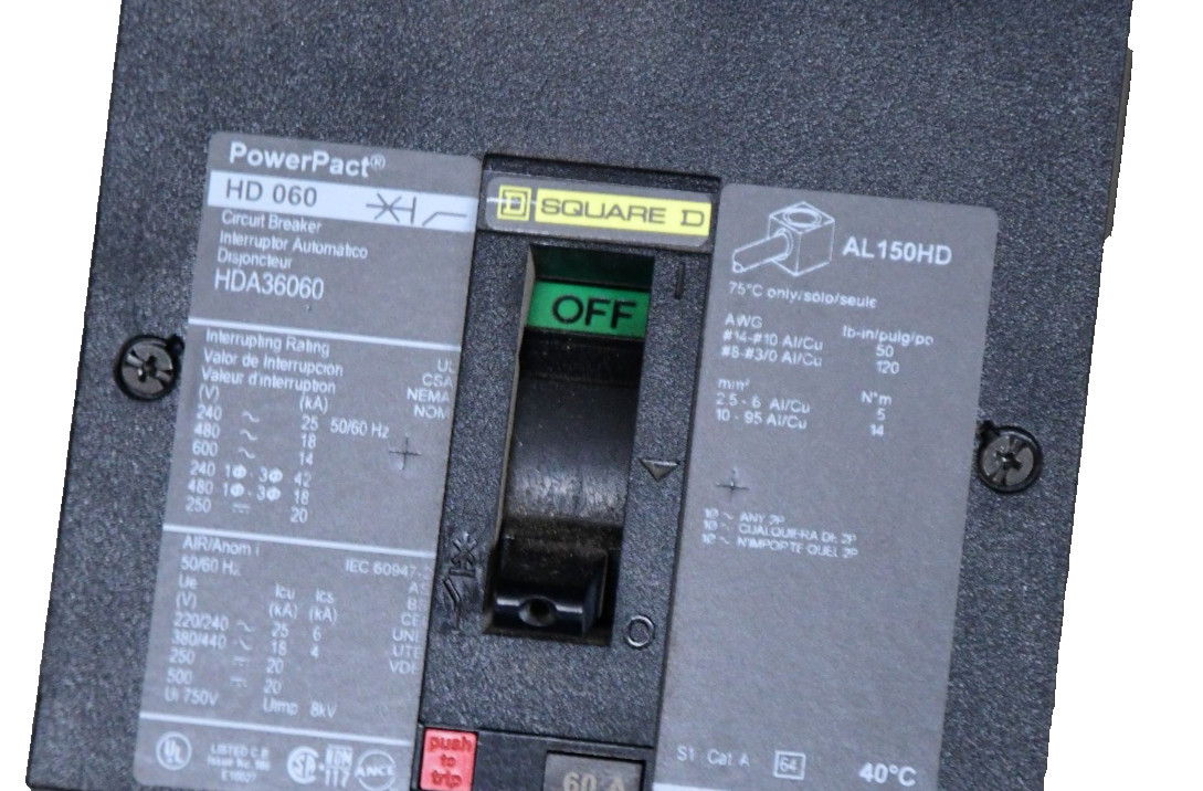 HDA36060 Square D 60A 600V 3P(ABC) Powerpact I-Line Circuit Breaker -SES