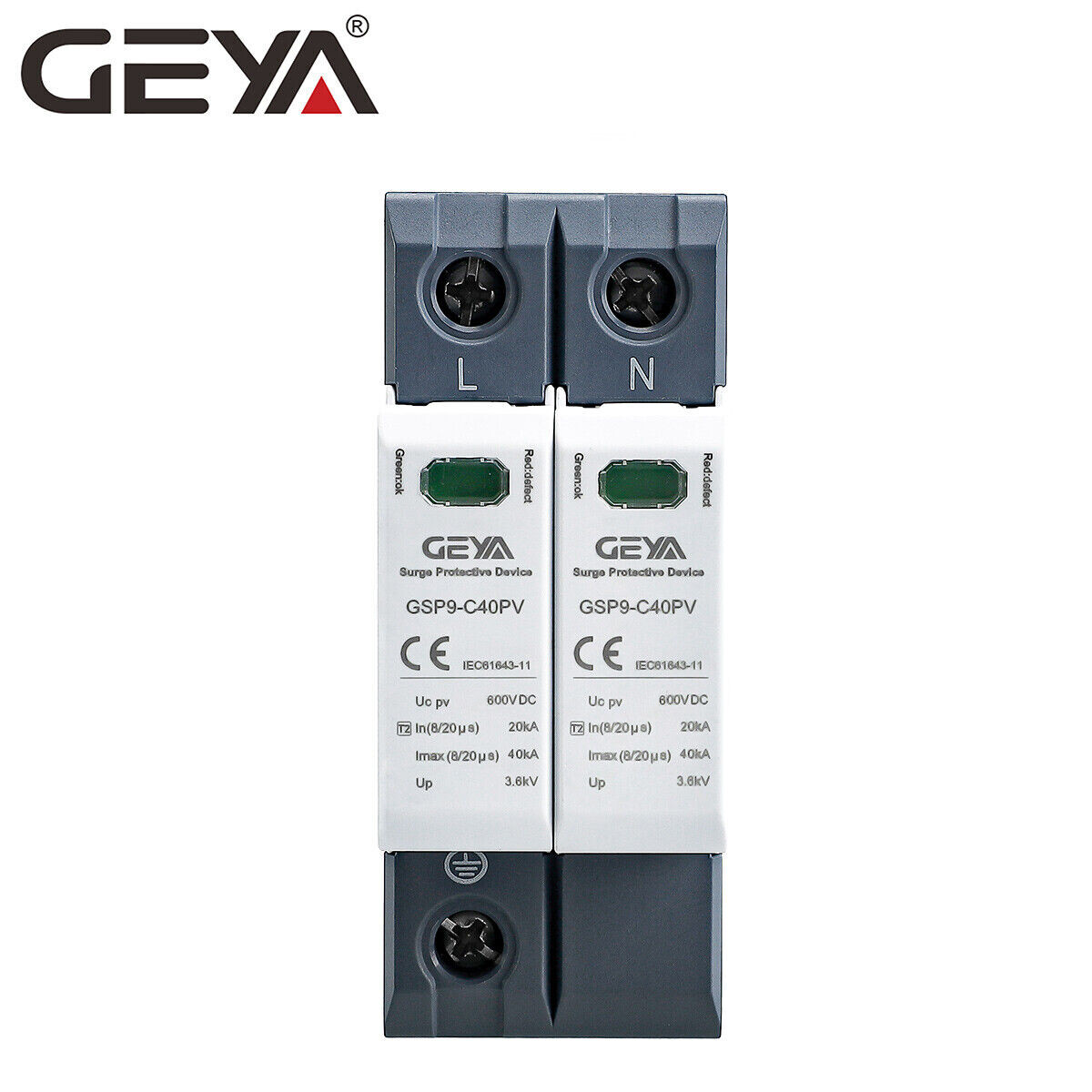 GEYA Solar PV DC SPD 2Pole 600V Surge Protector Lighting Arrester Device 40kA